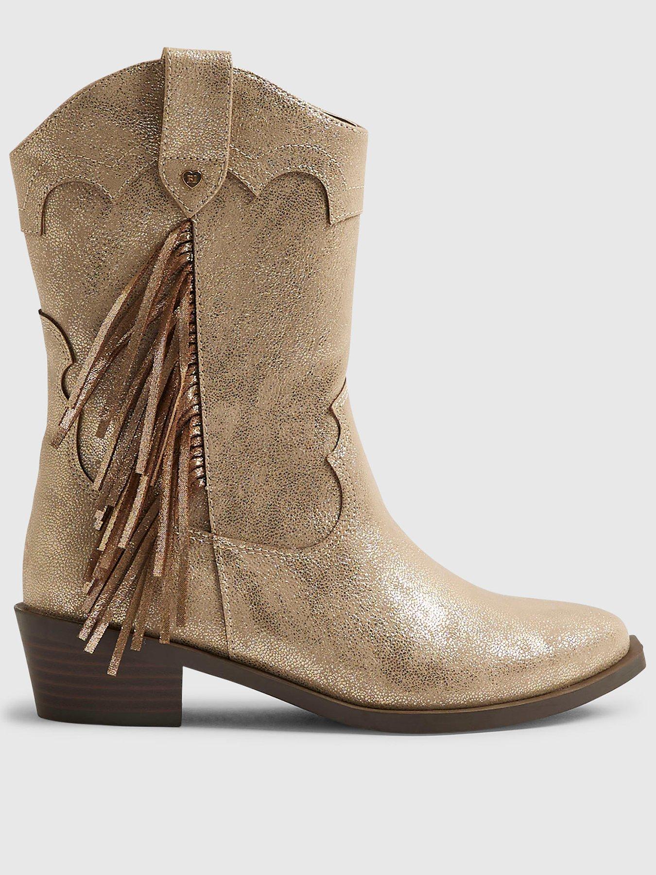 Image 1 of 5 of River Island Older Girls Western Tassel Boots - Gold
