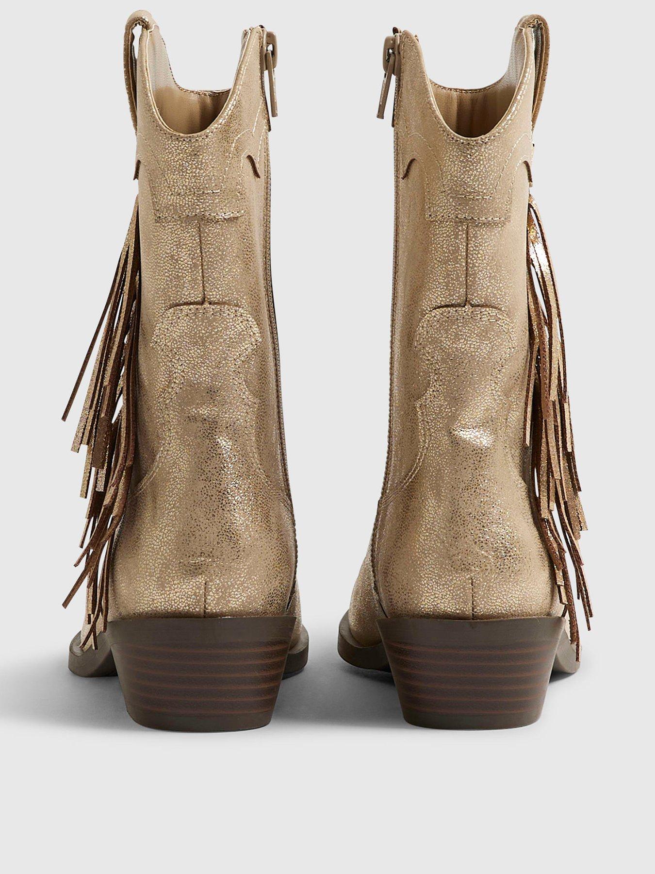 Image 3 of 5 of River Island Older Girls Western Tassel Boots - Gold
