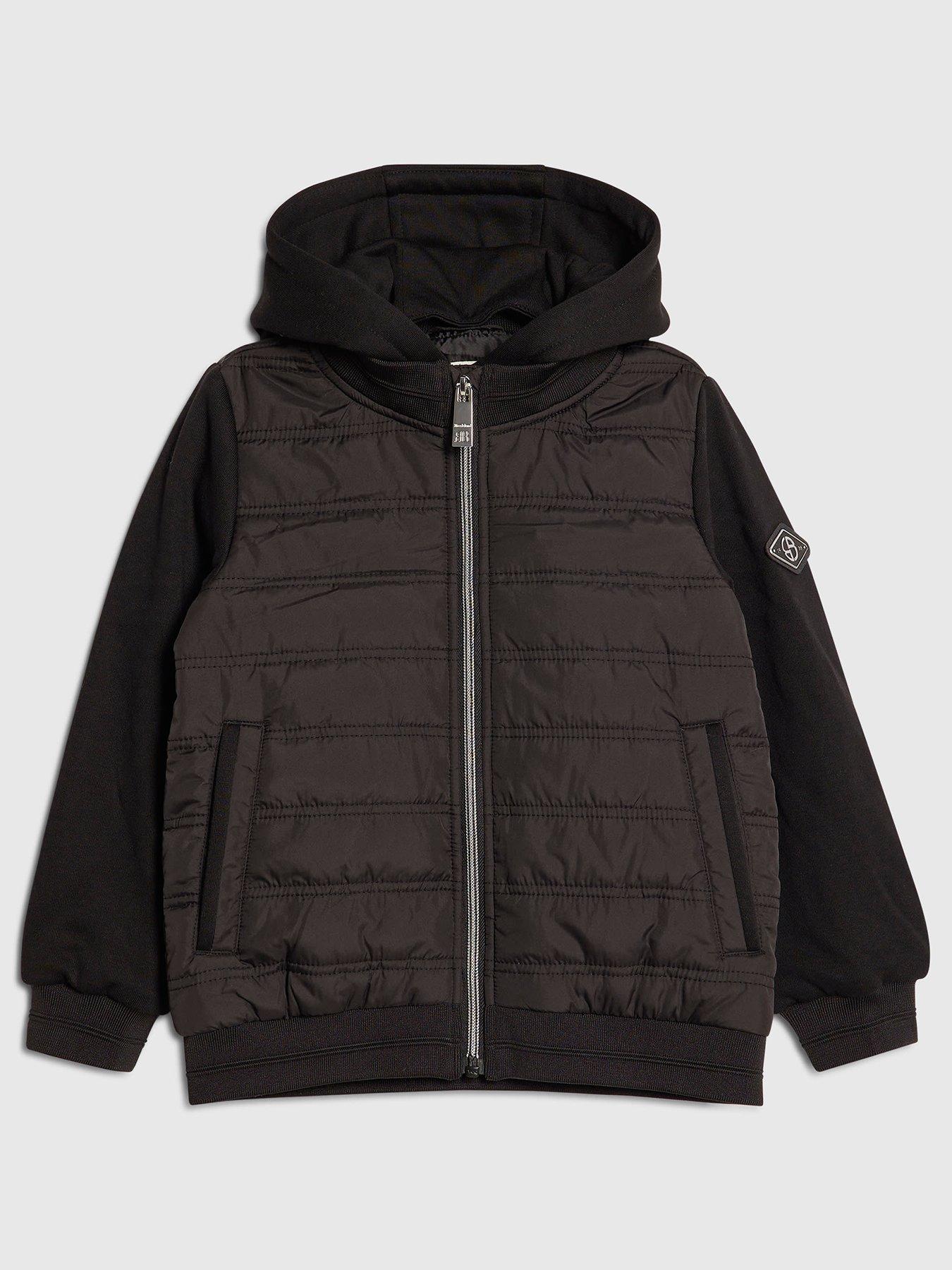River Island Older Boys Zip Hooded Hybrid Jacket - Black