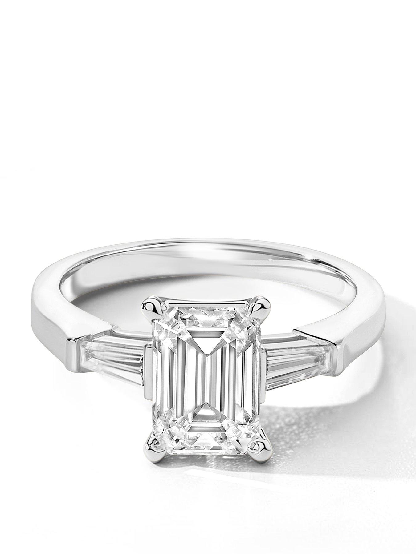 Created Brilliance Elodie 9ct White Gold 1.82ct tw. Emerald Cut and Tapered Baguettes Lab Grown Diamond Engagement Ring