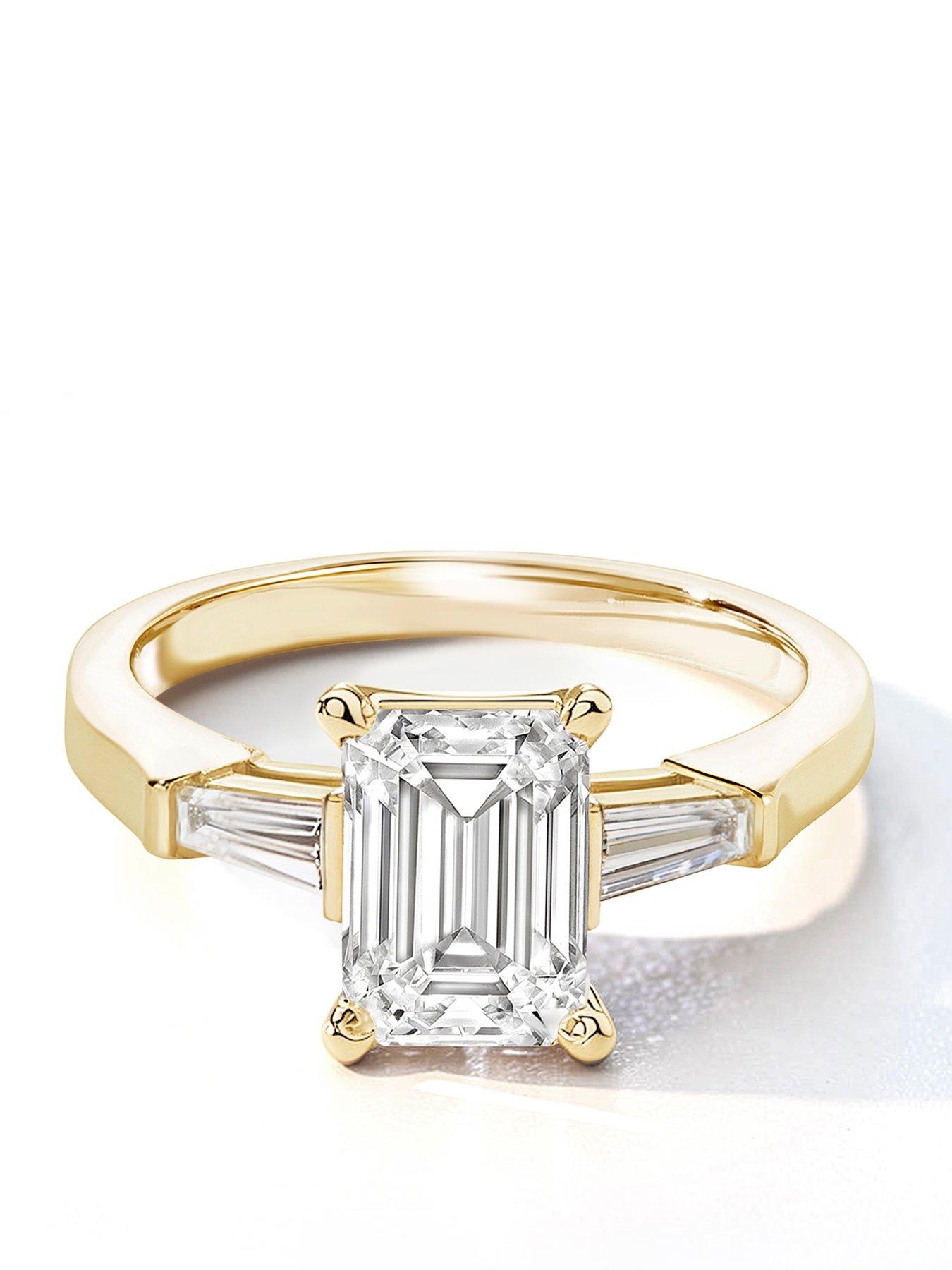 Created Brilliance Elodie 9ct Yellow Gold 1.82ct tw. Emerald Cut and Tapered Baguettes Lab Grown Diamond Engagement Ring