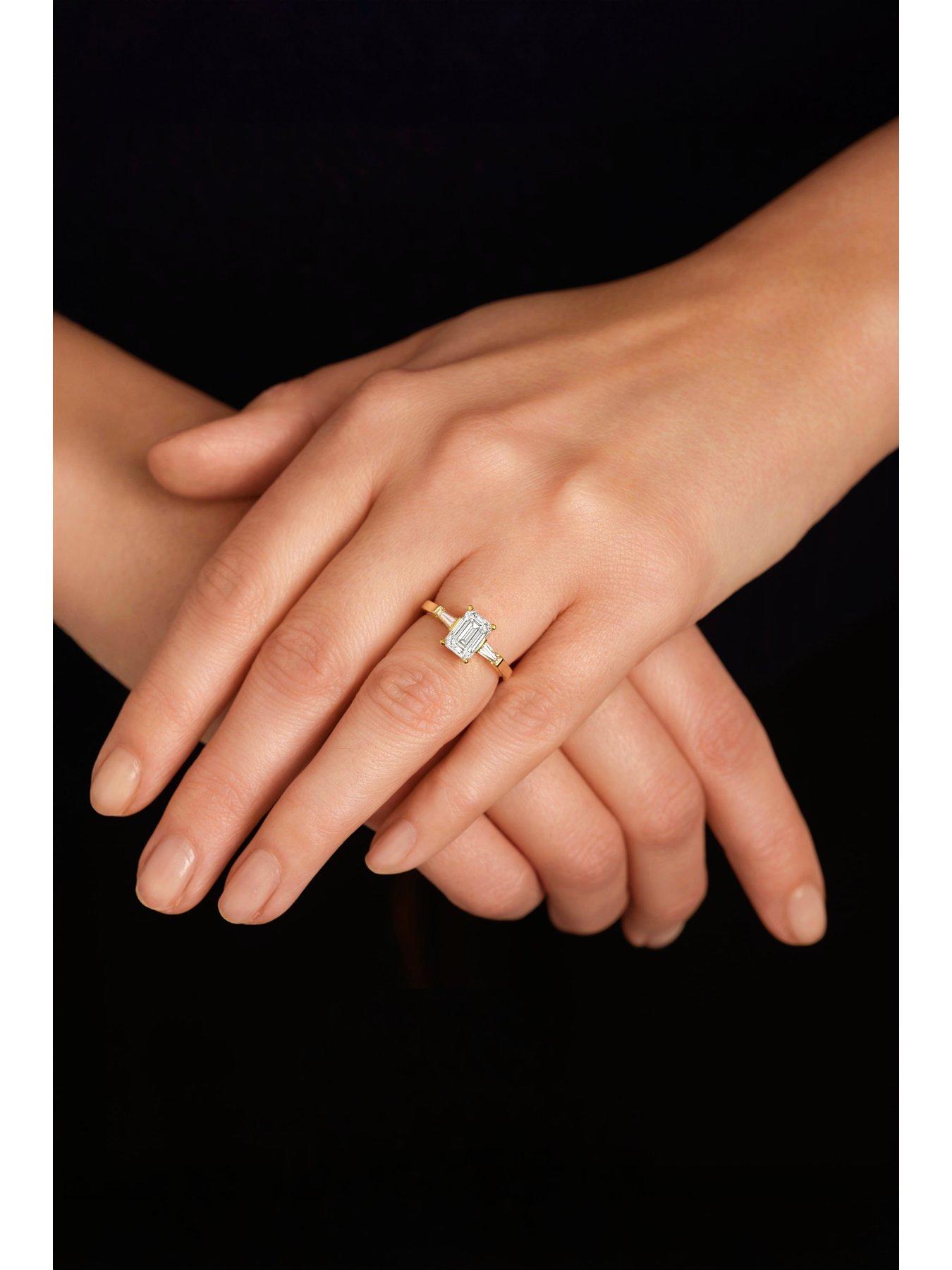 Image 3 of 5 of Created Brilliance Elodie 9ct Yellow Gold Emerald Cut and Tapered Baguettes Lab Grown Diamond Ring