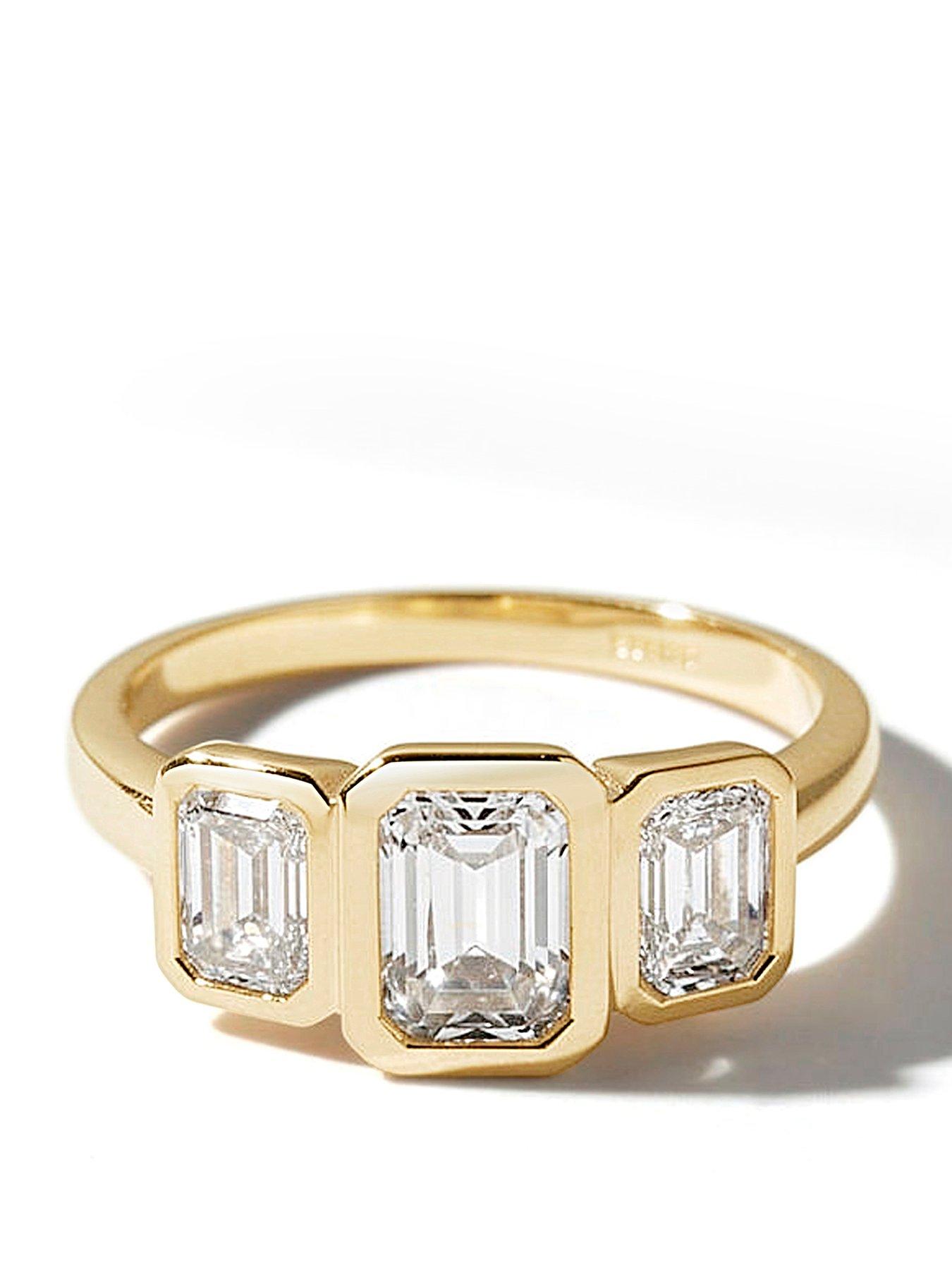 Image 1 of 4 of Created Brilliance Eliza 9ct Yellow Gold  Emerald Cut Lab Grown Diamond Trilogy Engagement Ring