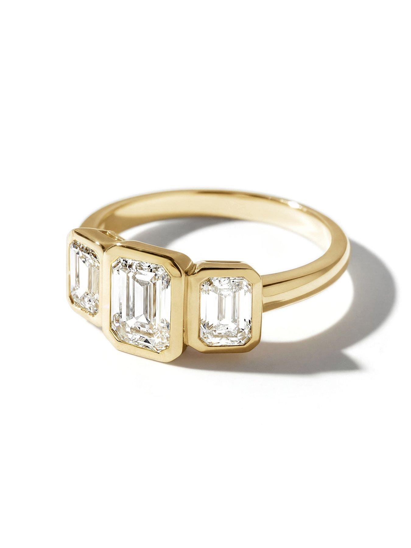 Image 2 of 4 of Created Brilliance Eliza 9ct Yellow Gold  Emerald Cut Lab Grown Diamond Trilogy Engagement Ring