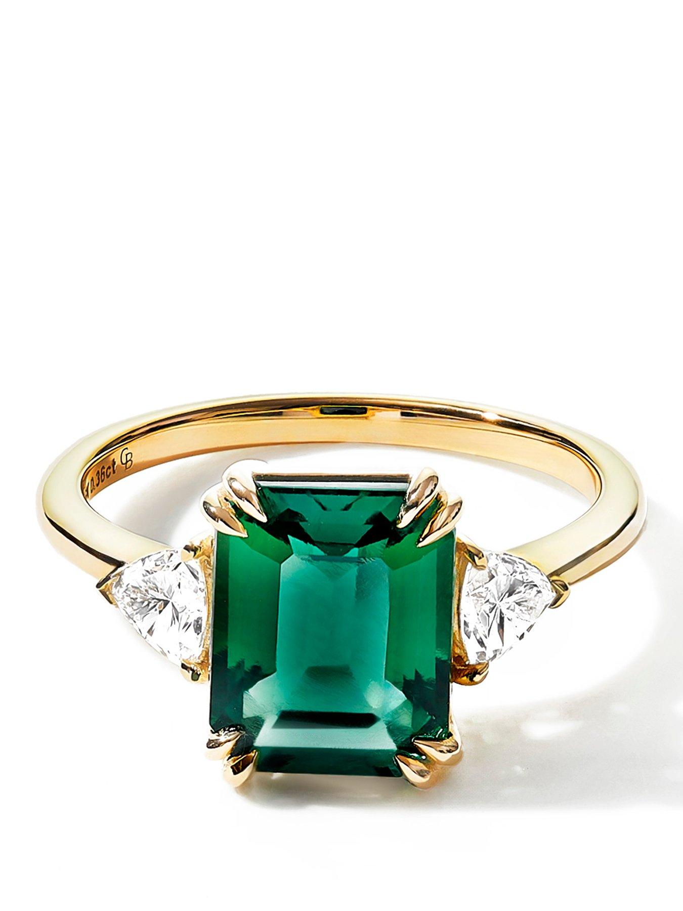 Created Brilliance Cassie 9ct Yellow Gold Created Emerald and 0.36ct tw Lab Grown Diamond Trilogy Ring