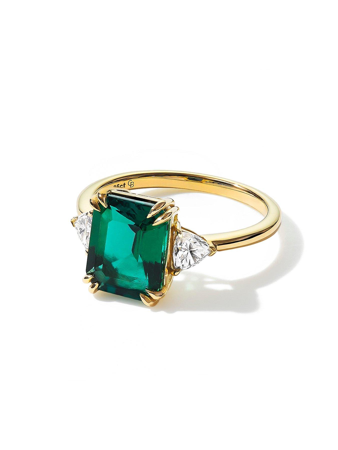 Image 2 of 4 of Created Brilliance Cassie 9ct Yellow Gold Created Emerald and 0.36ct tw Lab Grown Diamond Trilogy Ring