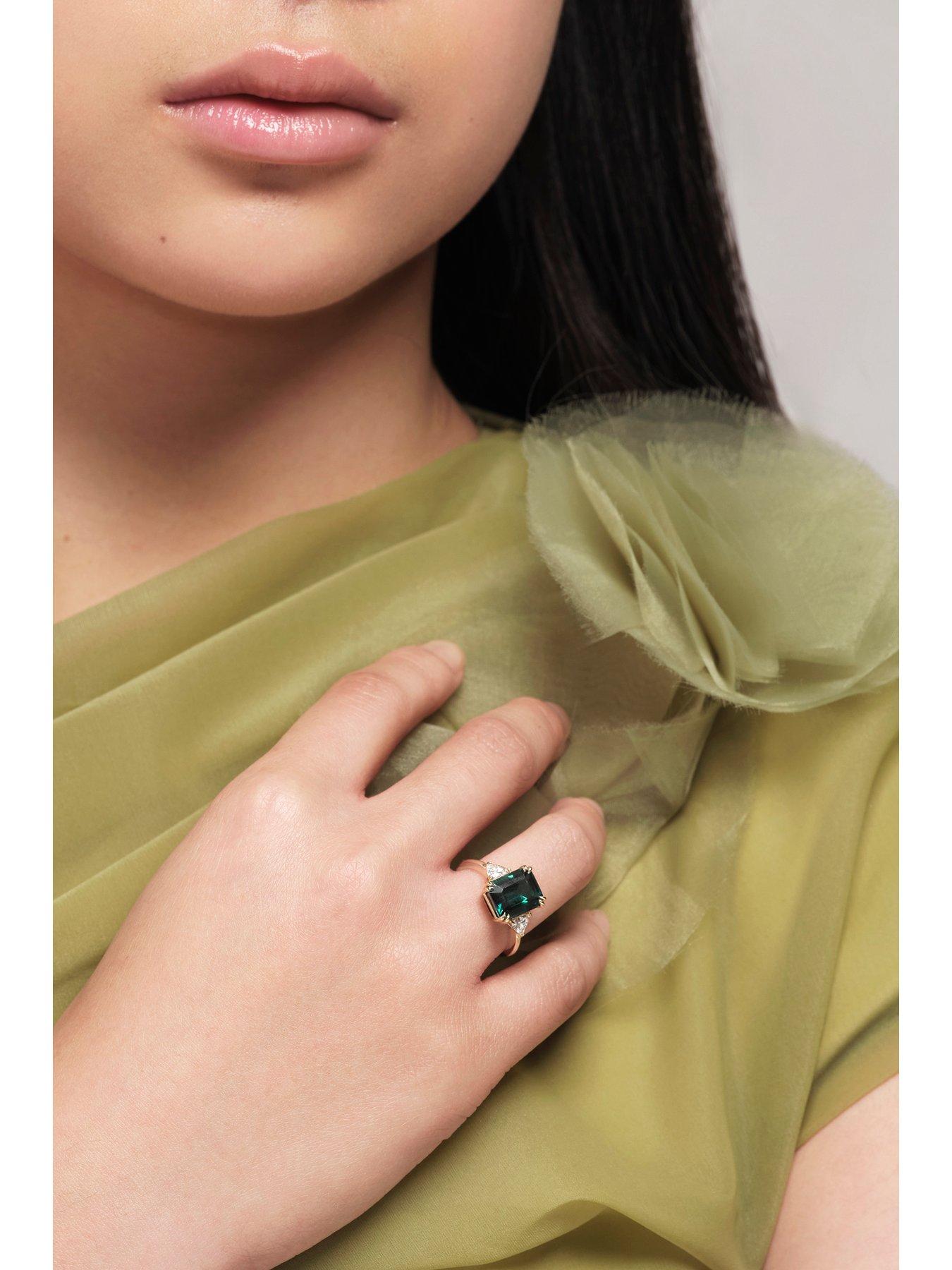 Image 3 of 4 of Created Brilliance Cassie 9ct Yellow Gold Created Emerald and 0.36ct tw Lab Grown Diamond Trilogy Ring
