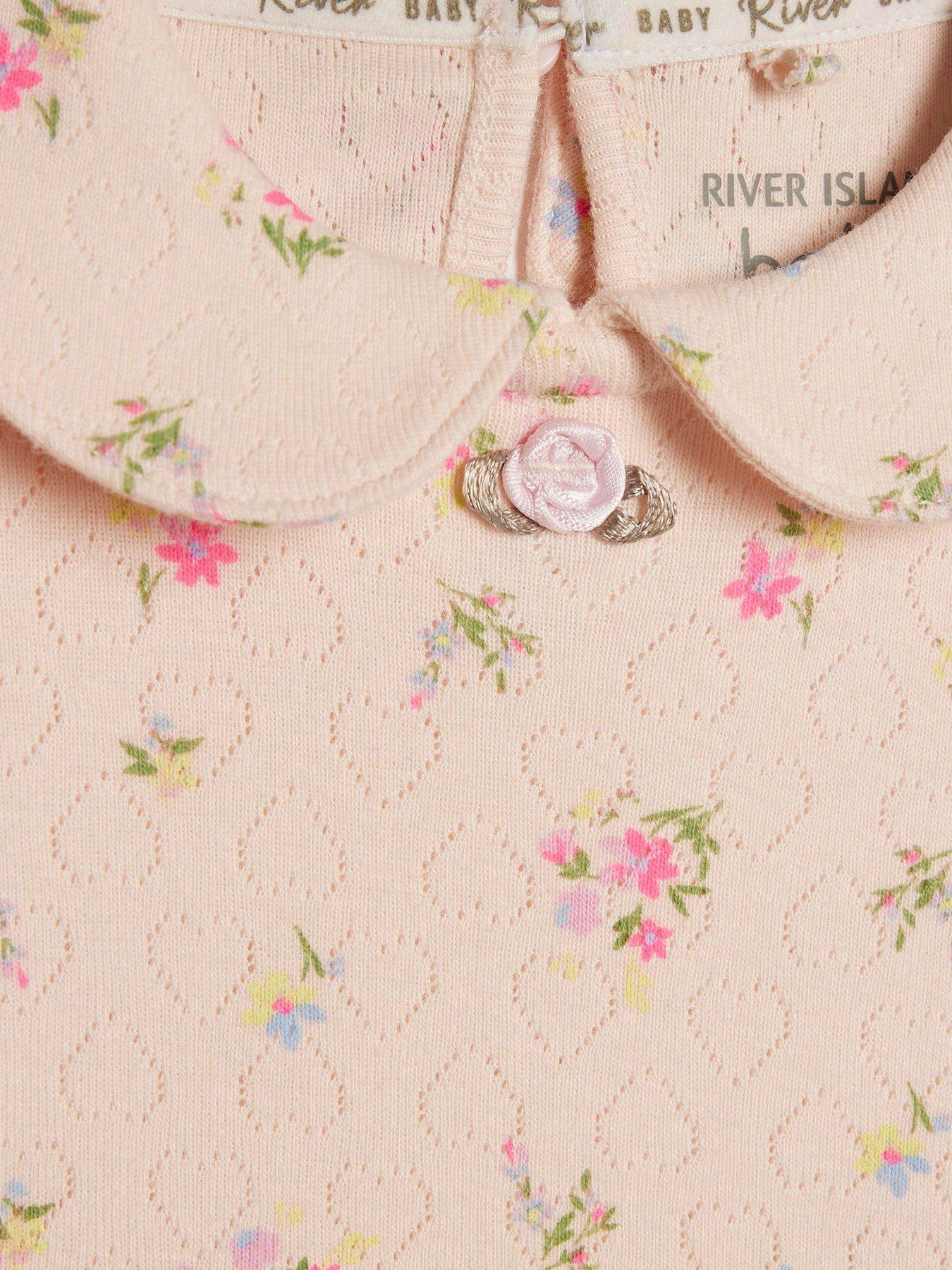 Image 4 of 4 of River Island Baby Girls Pointelle Floral Romper Set - Pink