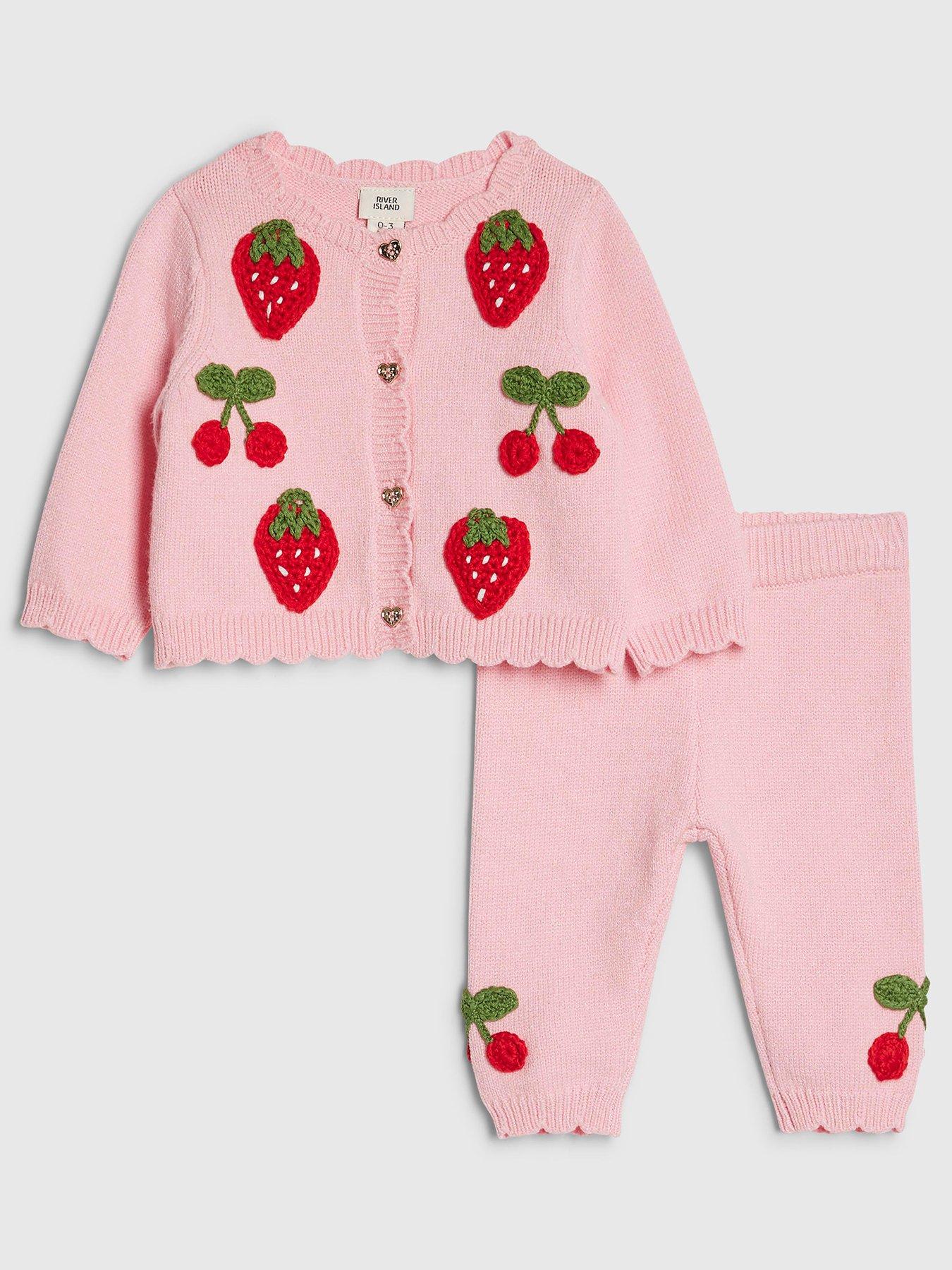 River Island Baby Girls Strawberry Cardigan Set, Pink, Size Age: 12-18 Months