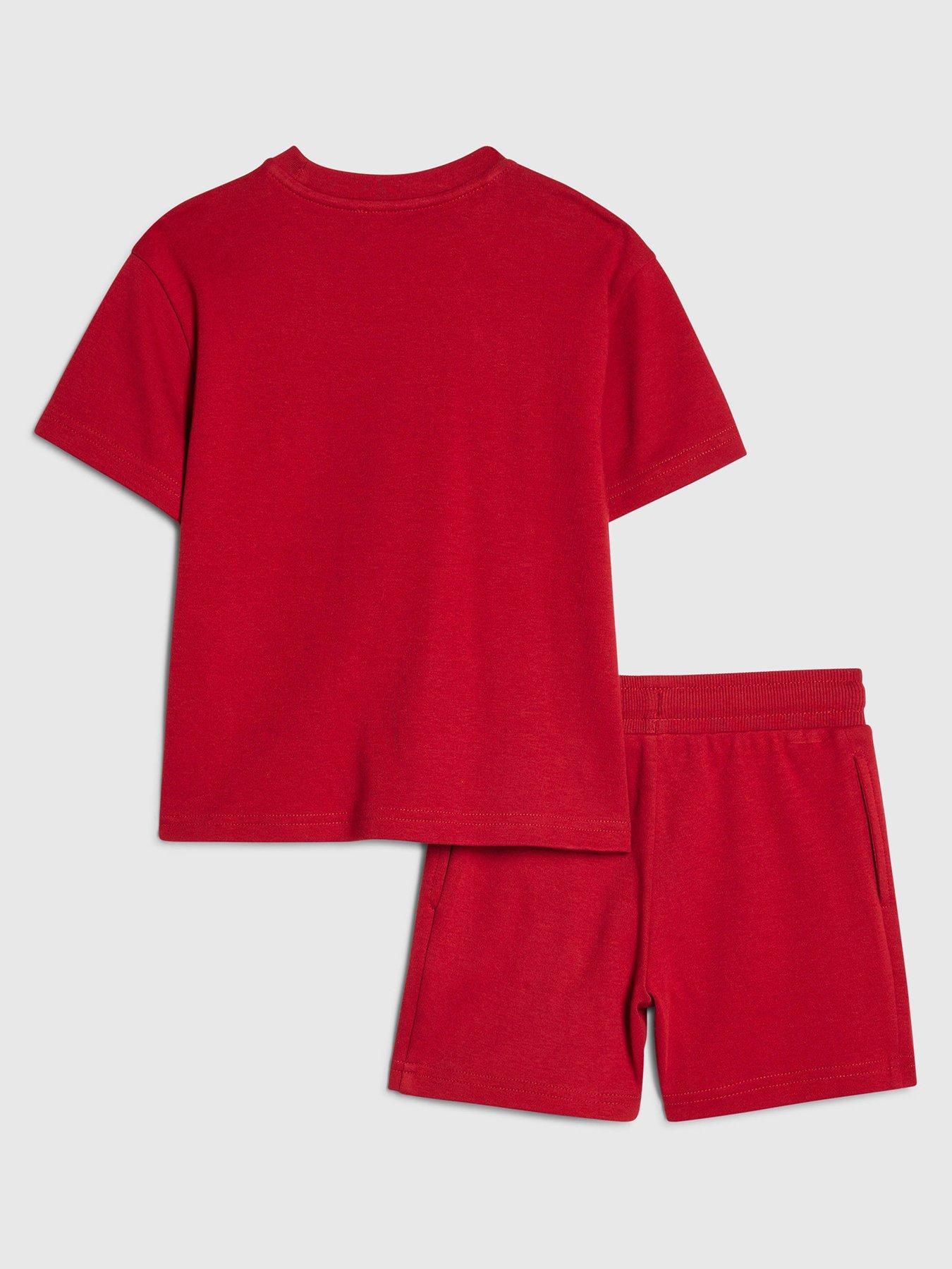 Image 2 of 5 of River Island Mini Boys Essentialism T-Shirt And Short Set - Dark Red