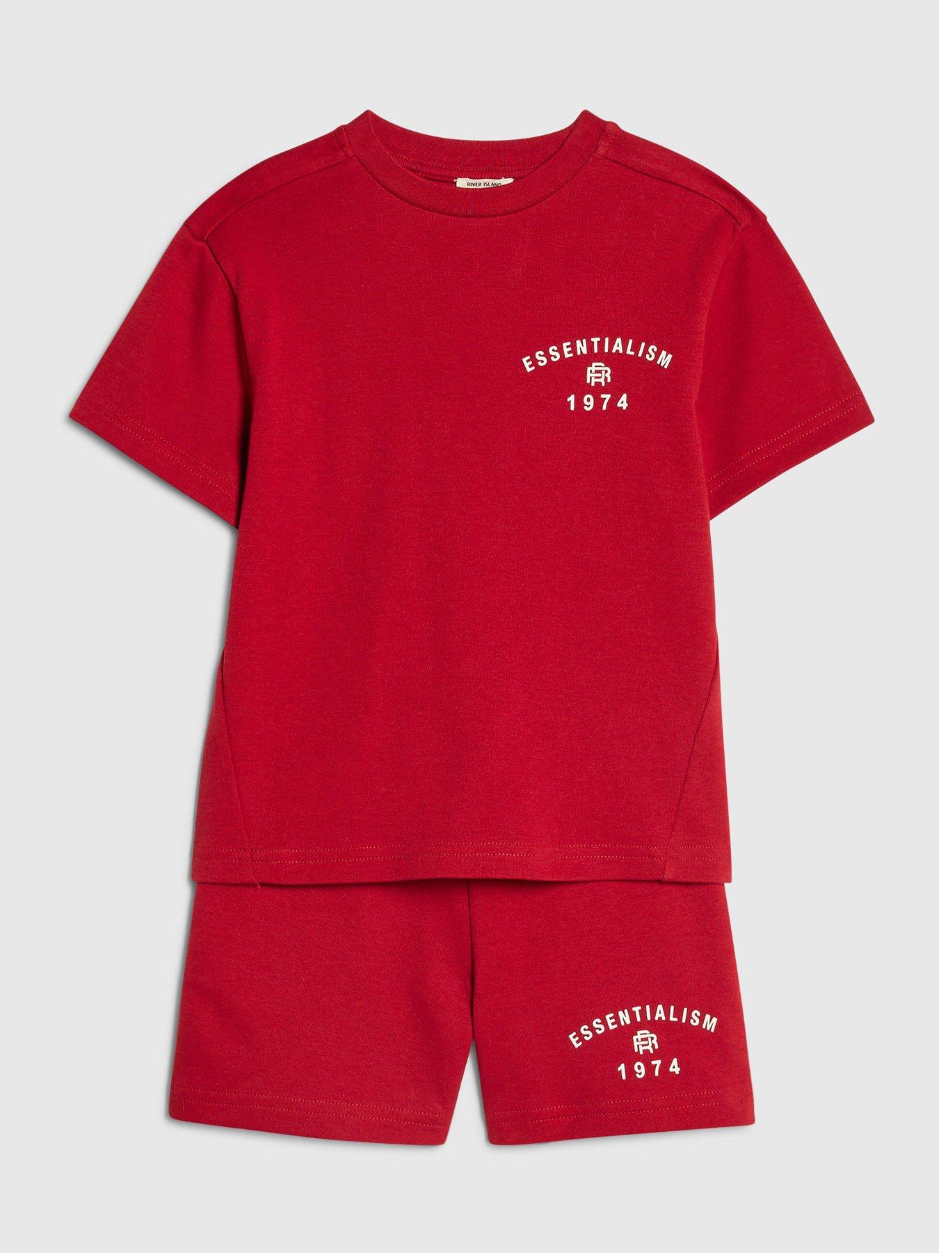 Image 3 of 5 of River Island Mini Boys Essentialism T-Shirt And Short Set - Dark Red