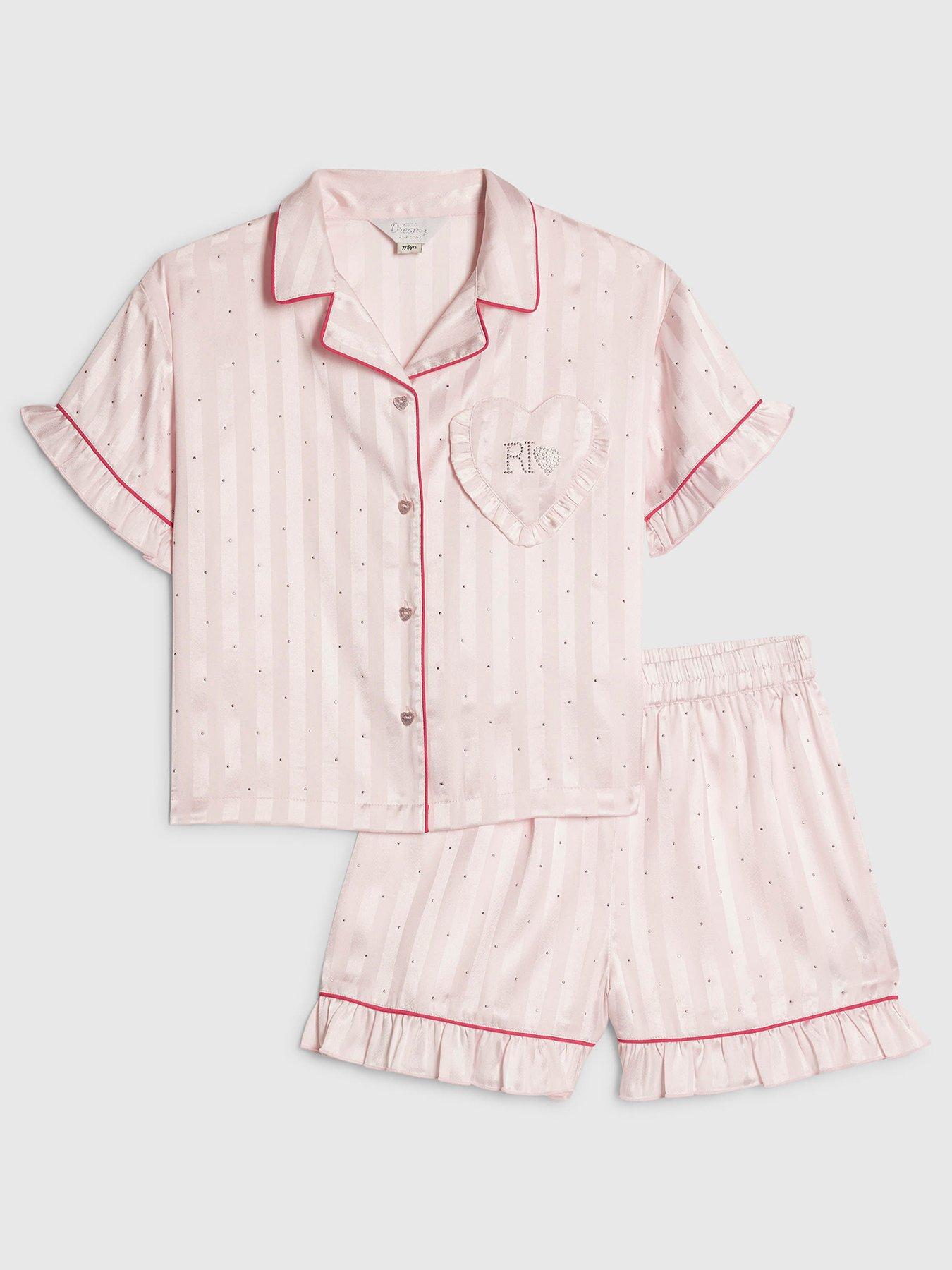 River Island Older Girls Hotfix Striped Satin Pyjamas - Pink
