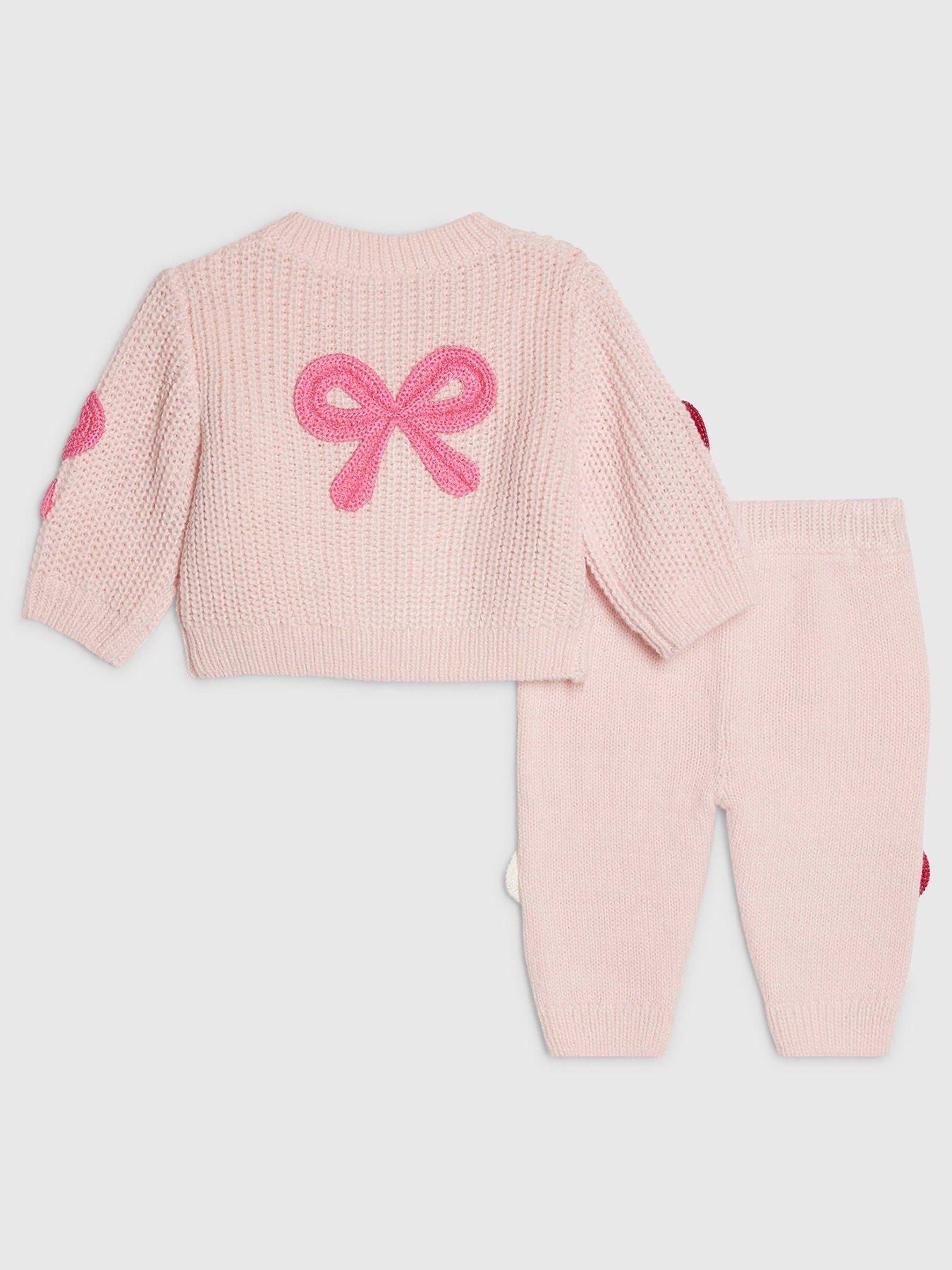 Image 2 of 4 of River Island Baby Girls 3D Bow Knit Cardigan Set - Pink
