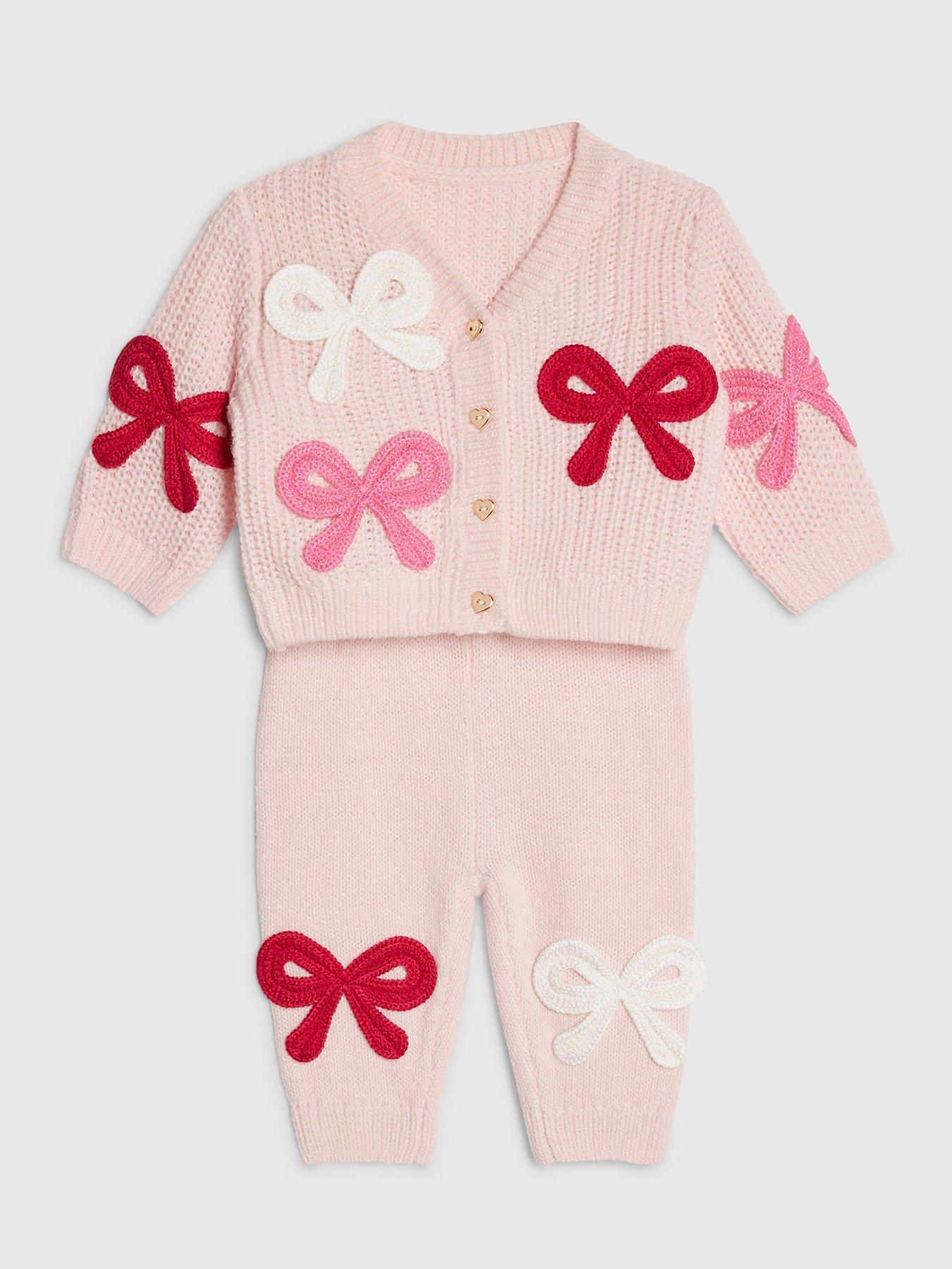 Image 3 of 4 of River Island Baby Girls 3D Bow Knit Cardigan Set - Pink