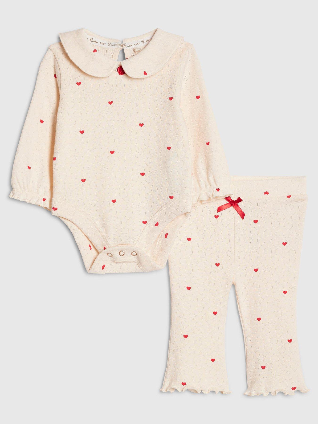 River Island Baby Girls Heart Bodysuit Set - Cream