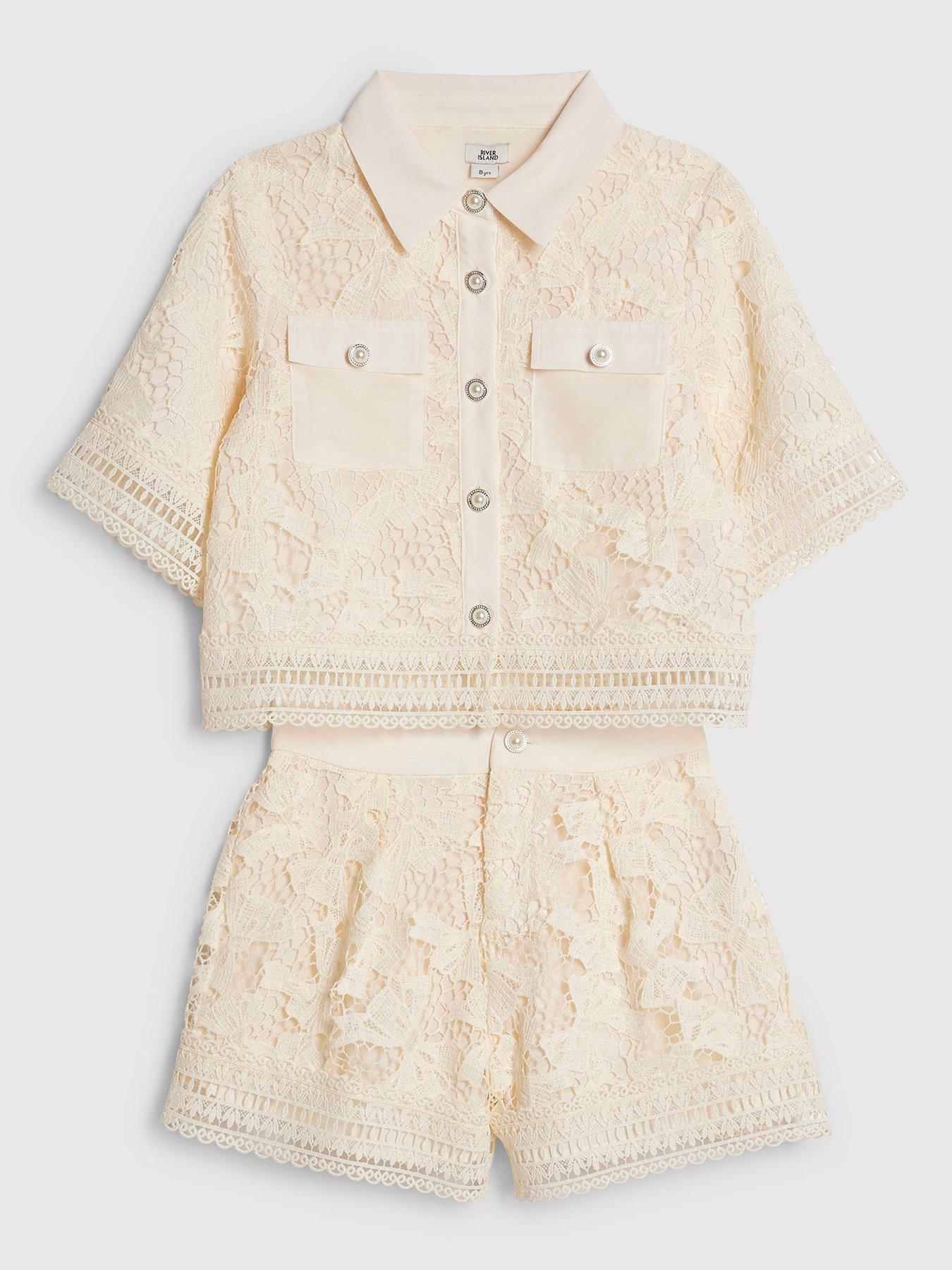 River Island Older Girls Lace Blouse And Shorts Set - Cream