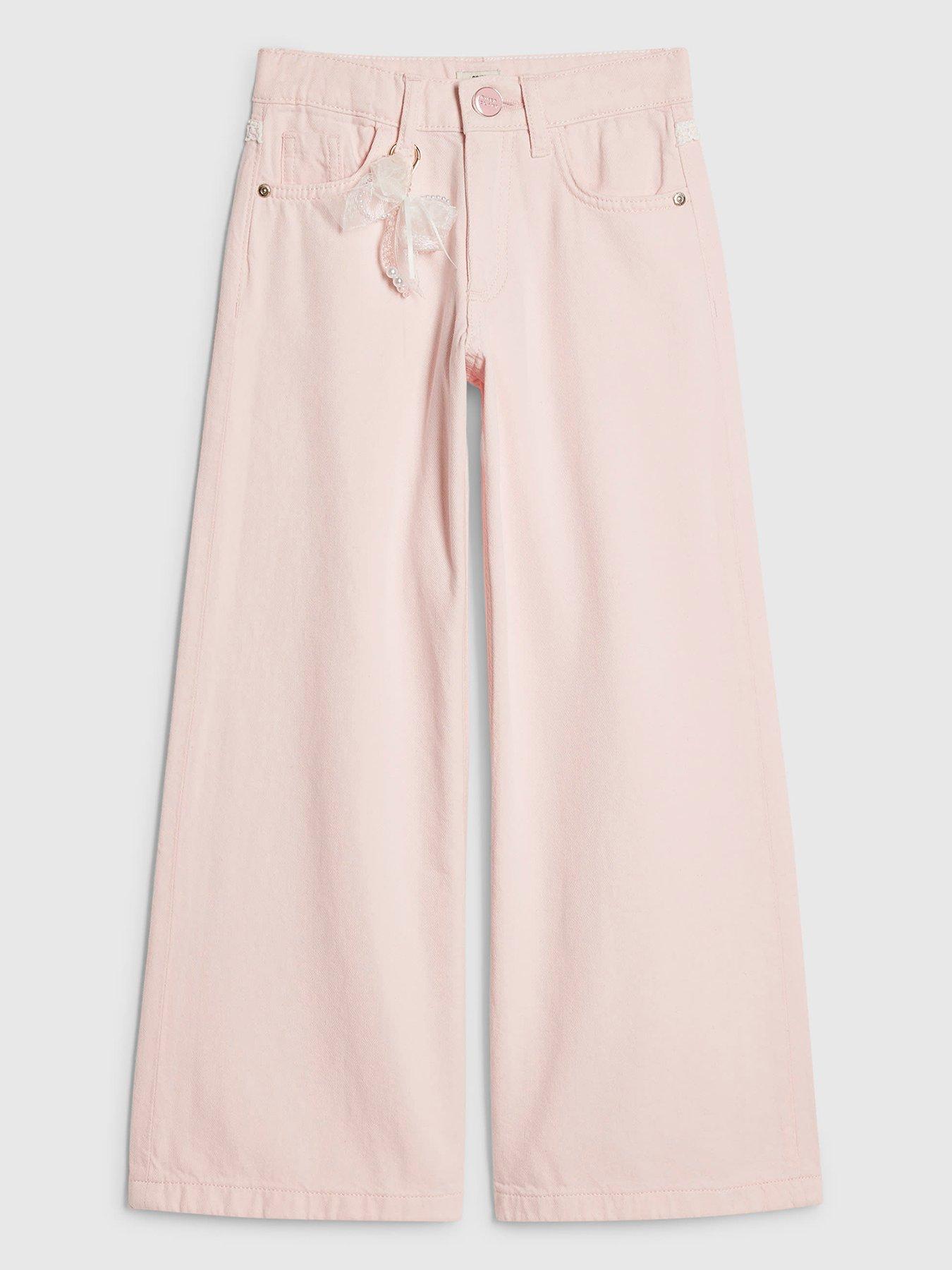 River Island Older Girls Lace Keyring Wide Leg Jeans - Light Pink