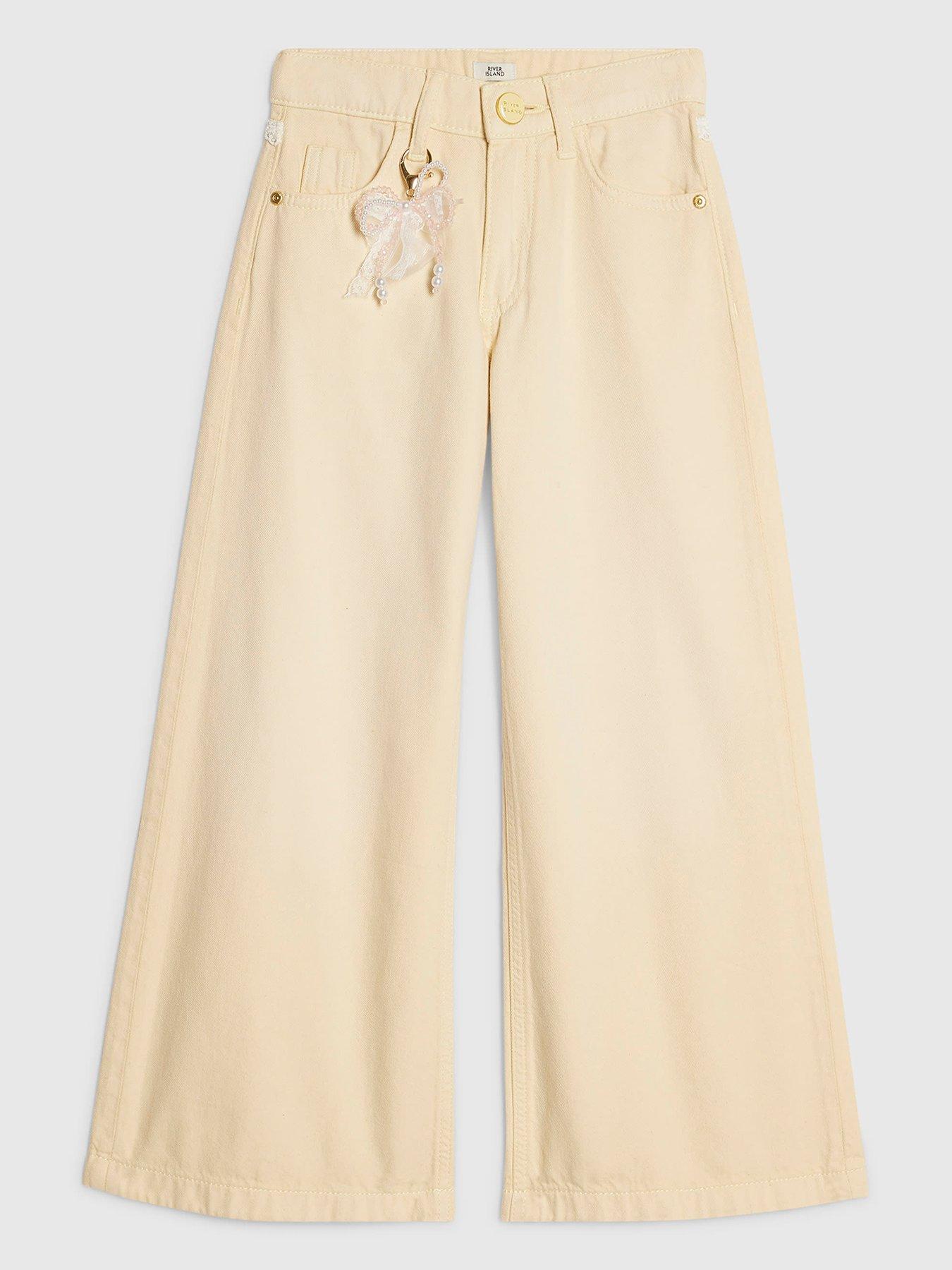River Island Older Girls Lace Keyring Wide Leg Jeans - Light Yellow