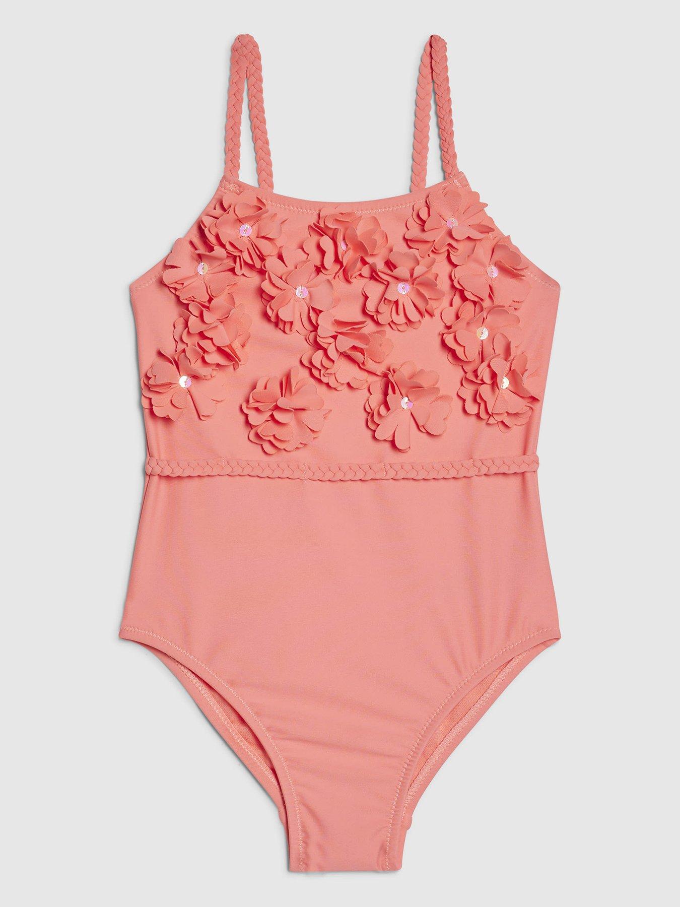 River Island Mini Girls 3D Flower Swimsuit - Orange