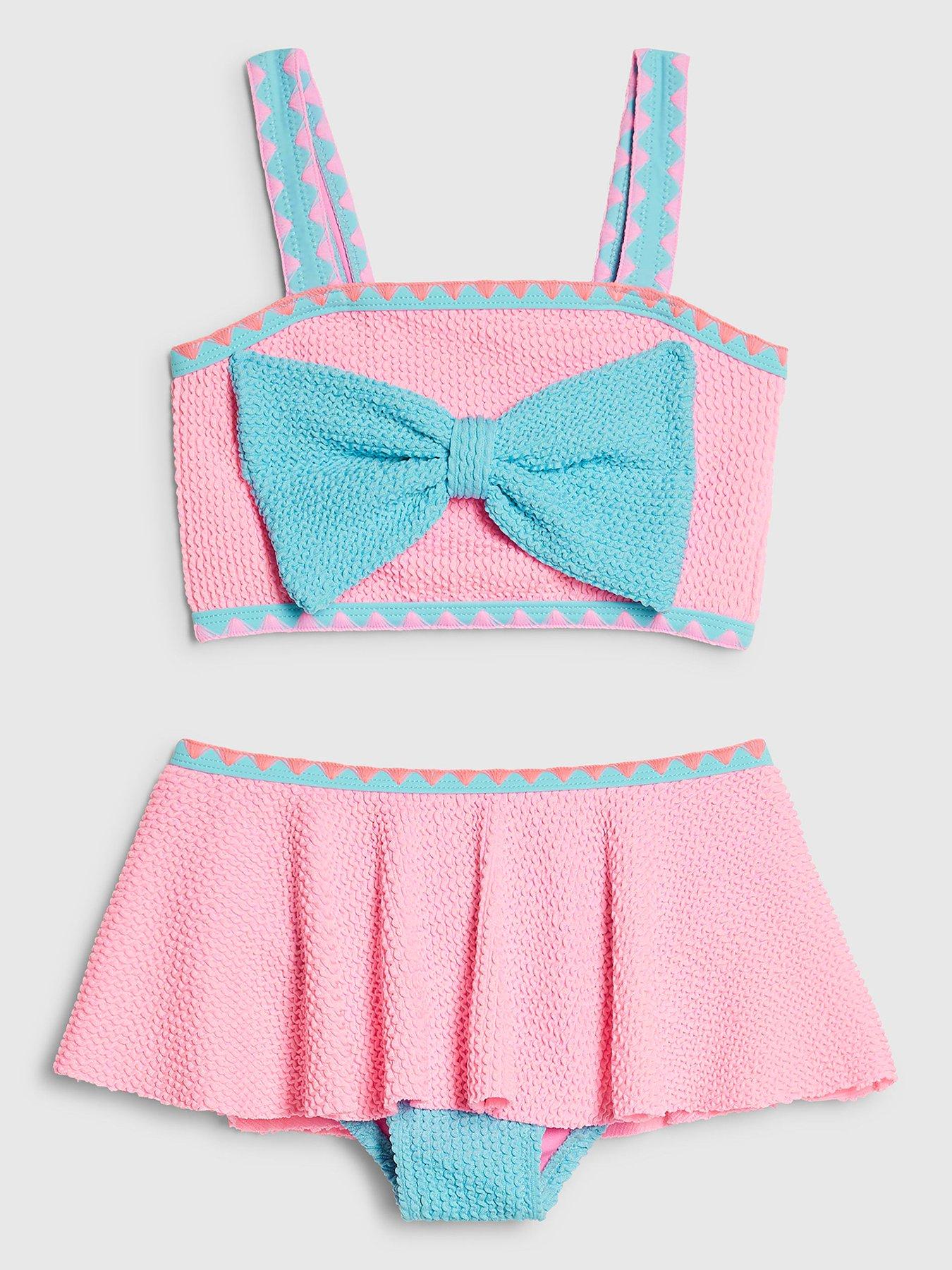 River Island Mini Girls Bow Textured Bikini Set - Pink