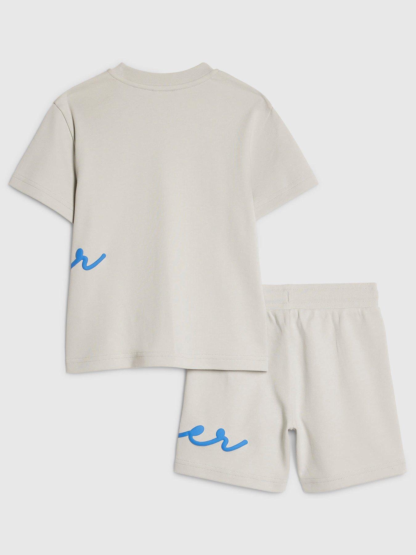 Image 2 of 5 of River Island Mini Boys Branded T-Shirt And Shorts Set - Grey