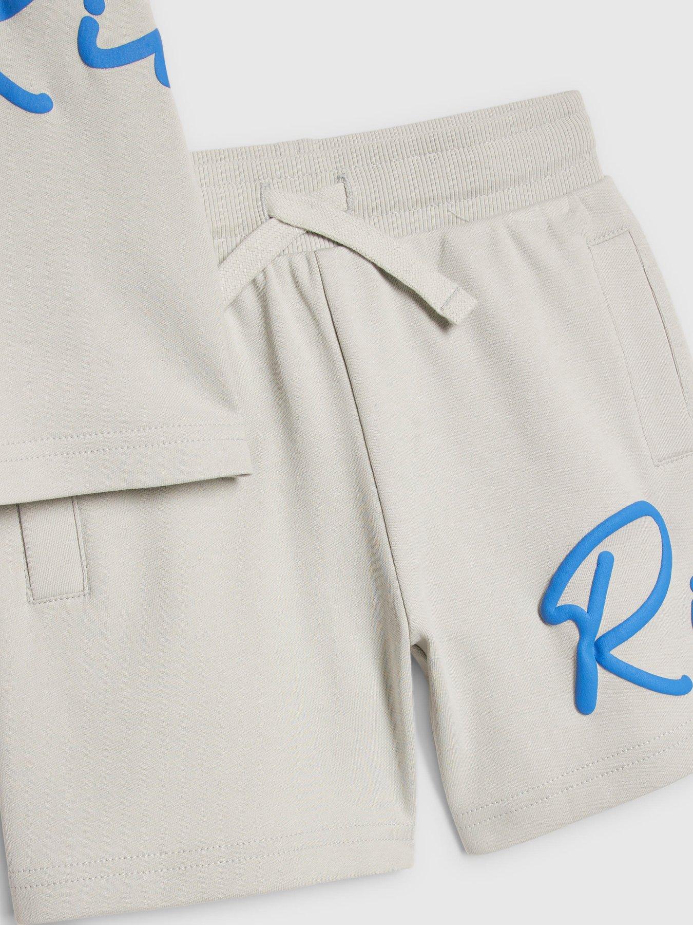 Image 4 of 5 of River Island Mini Boys Branded T-Shirt And Shorts Set - Grey