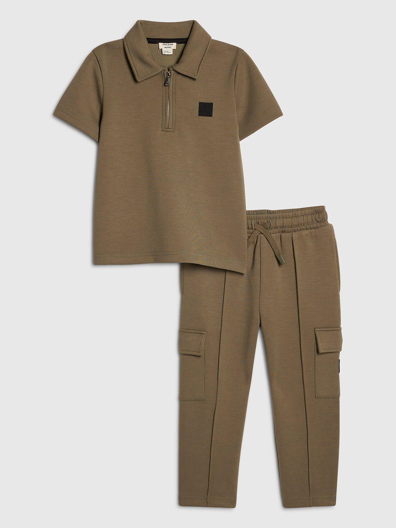 River Island Mini Mini Boys Slim Fit Polo Jogger Set - Khaki