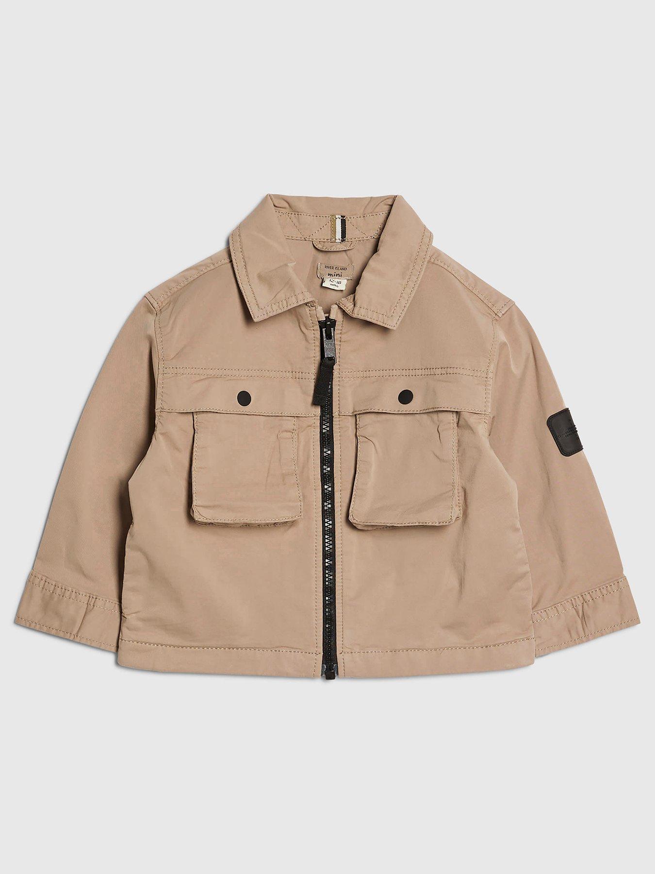 Image 1 of 4 of River Island Mini Mini Boys Zip Up Shacket - Beige