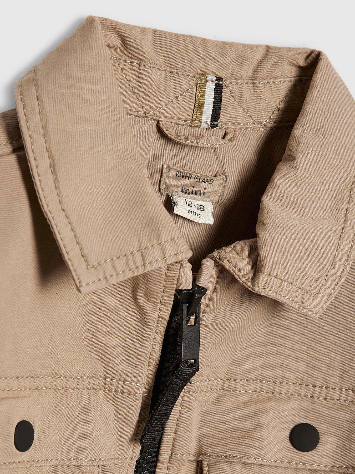 Image 4 of 4 of River Island Mini Mini Boys Zip Up Shacket - Beige