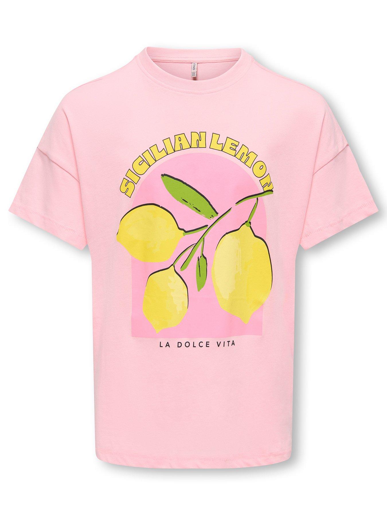 Only Kids Girls Sicilian Lemon Short Sleeve T-shirt - Pink