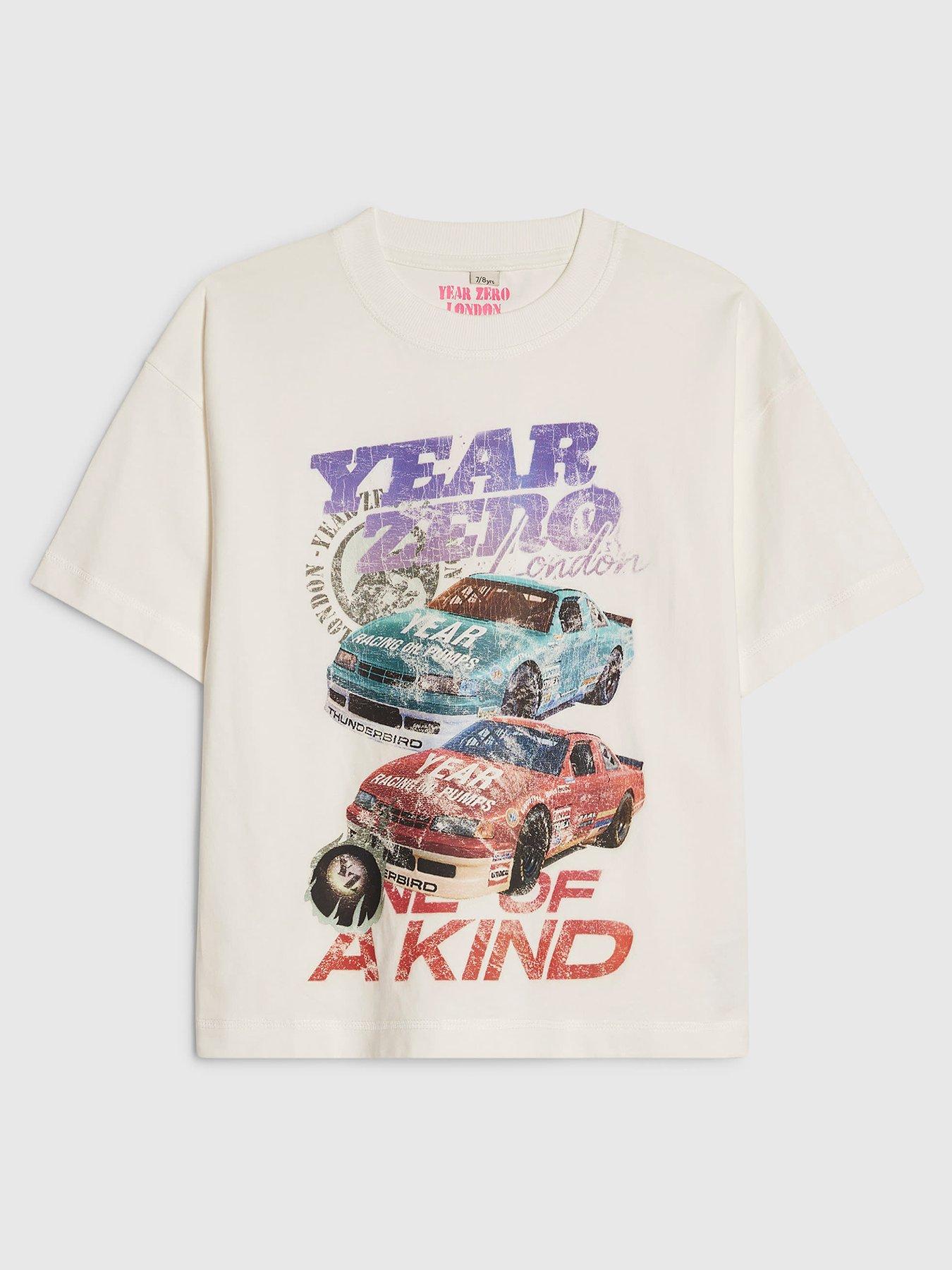 River Island Older Boys Year Zero Car T-Shirt - White