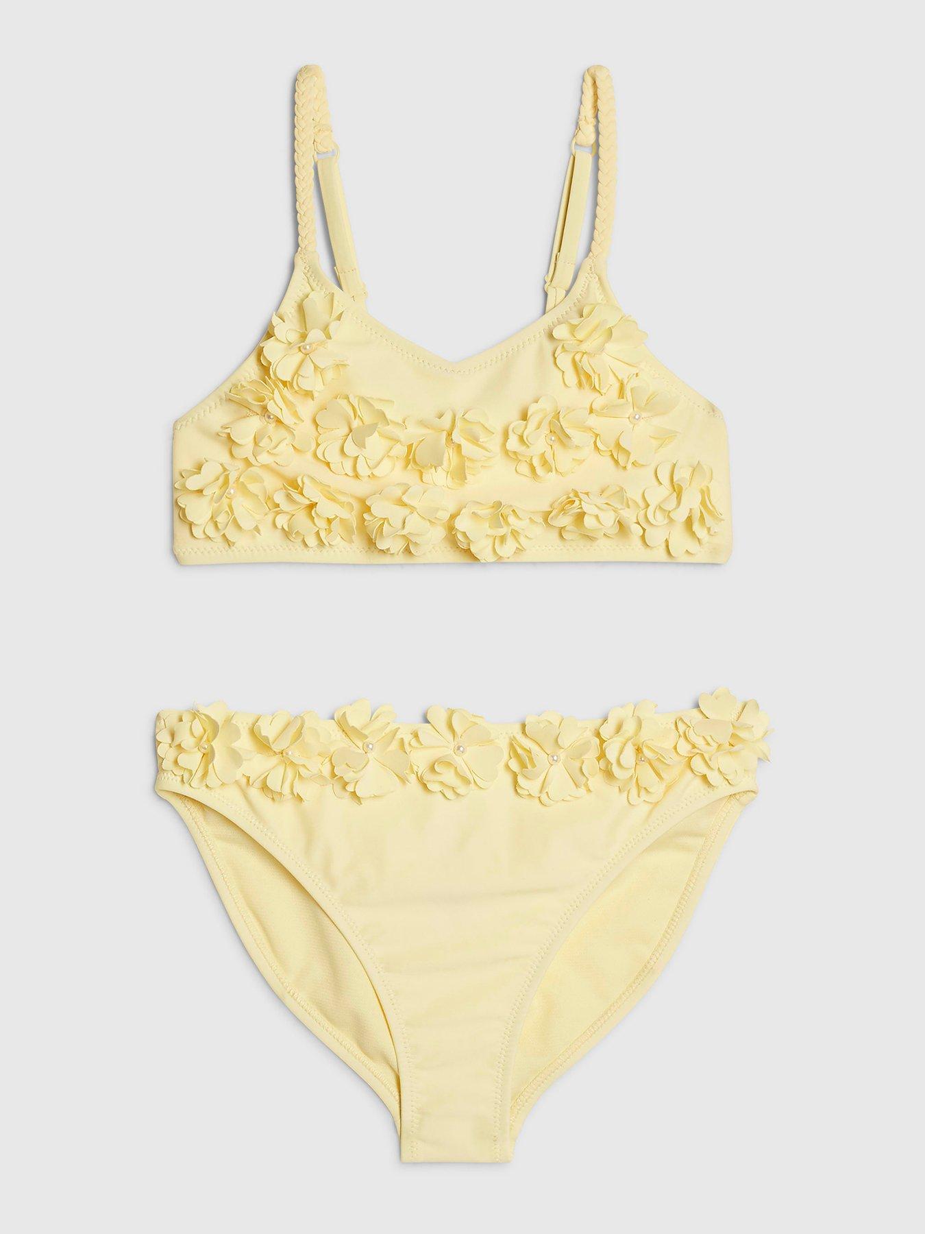 Image 1 of 4 of River Island Older Girls 3D Flower Bikini Set - Yellow