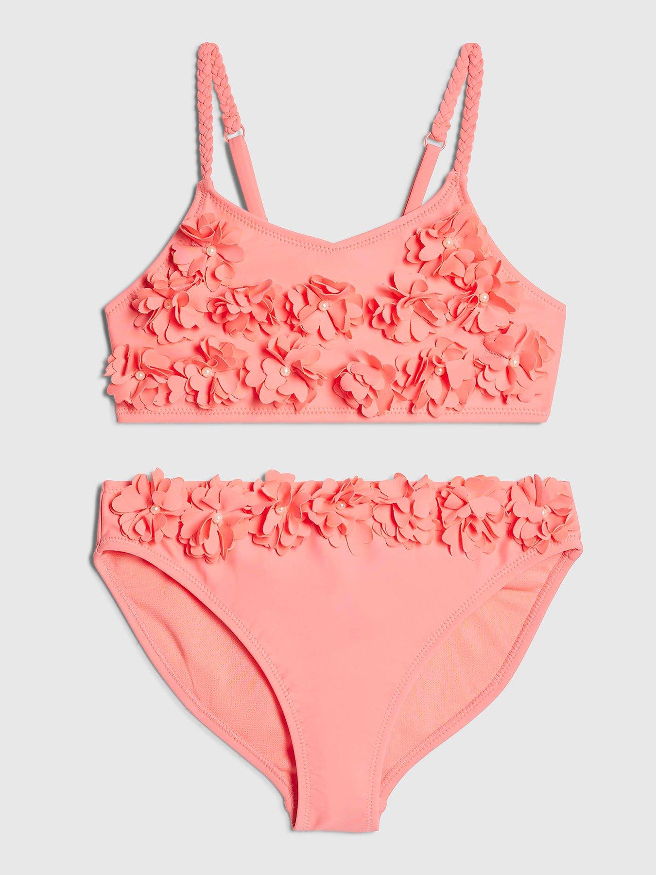 River Island: Older Girls 3D Flower Bikini Set - Orange