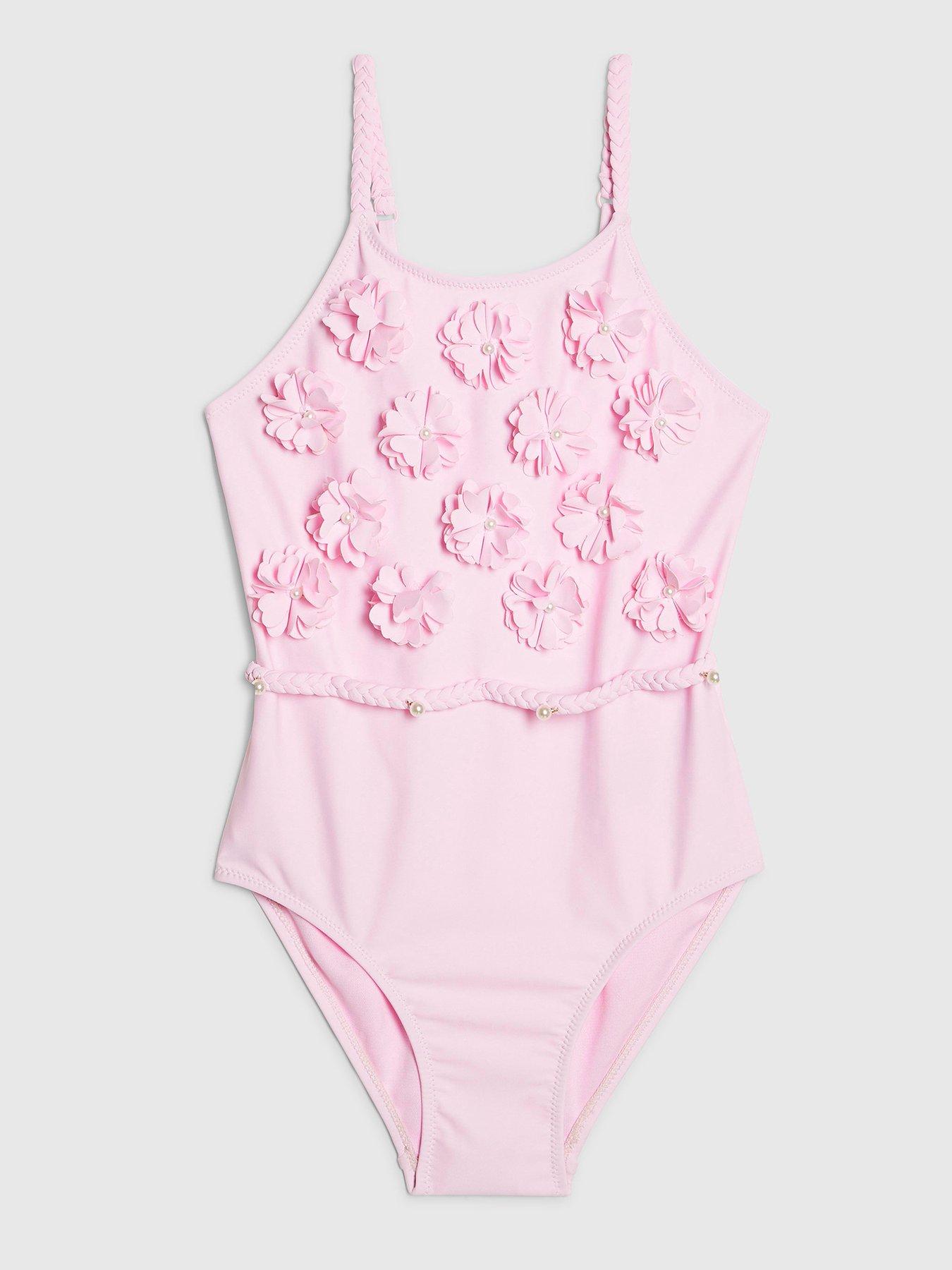 River Island Older Girls 3D Floral Swimsuit - Pink
