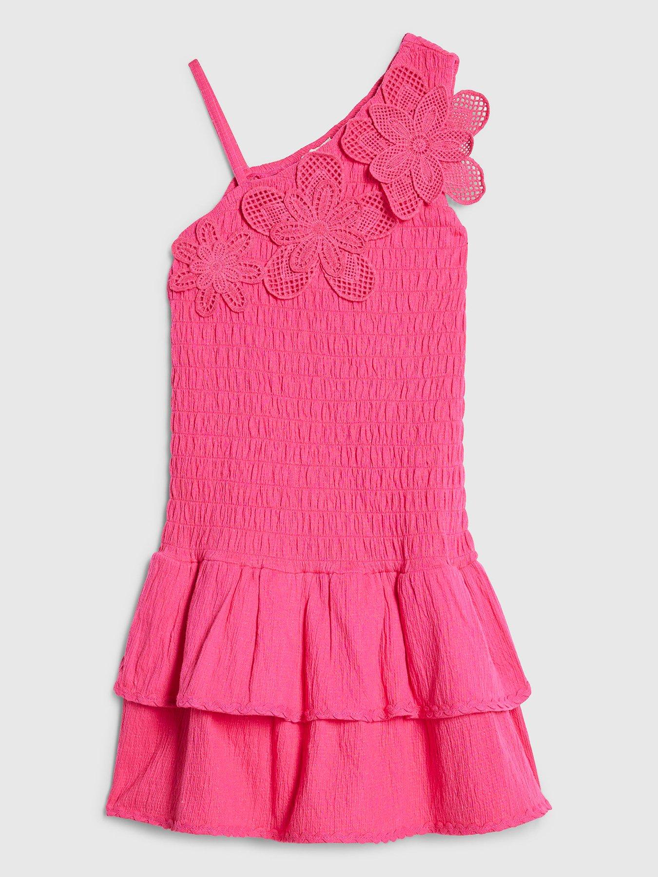 River Island Older Girls Asymmetric Crochet Flower Dress - Pink
