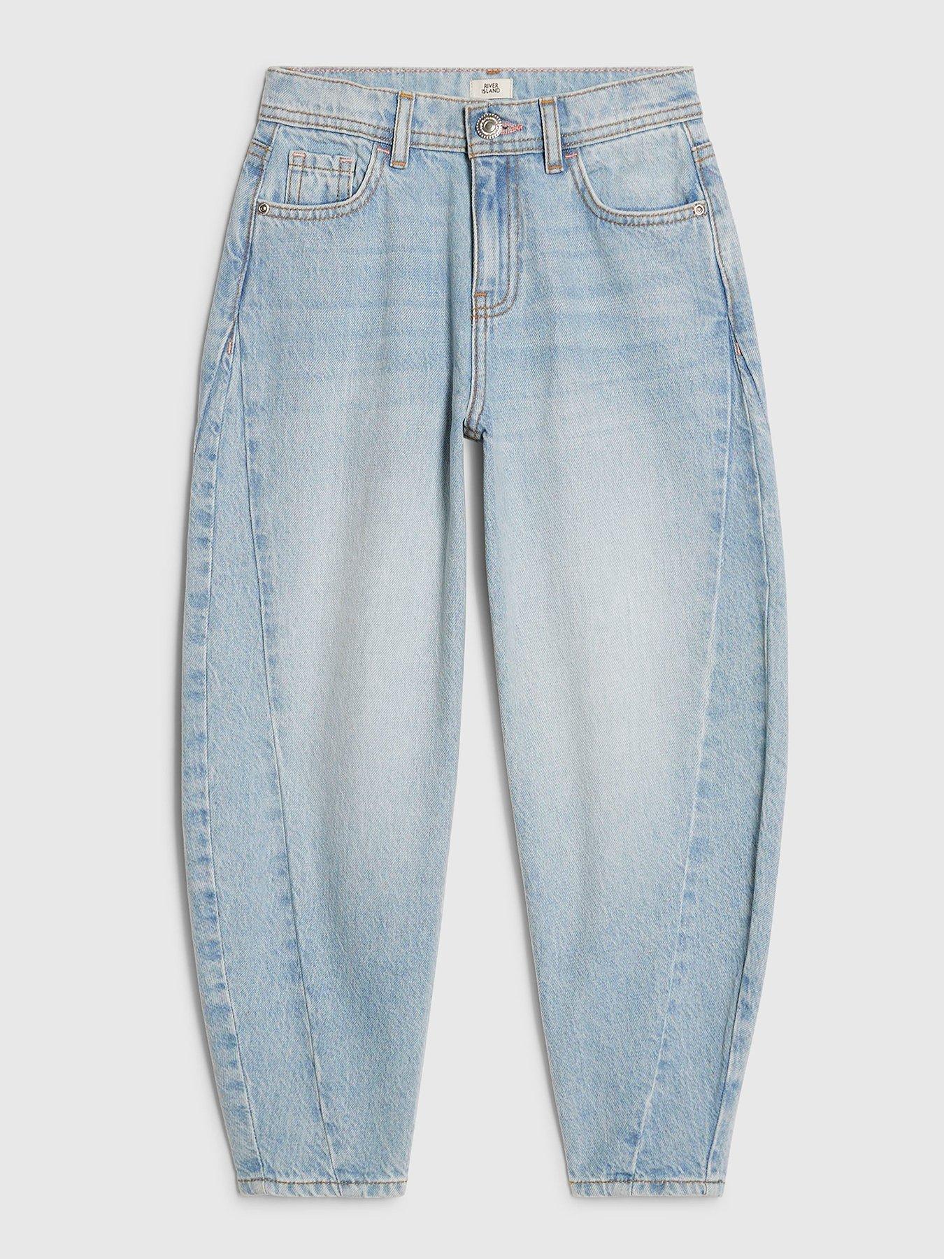 River Island Older Girls Barrel Leg Jeans, Blue, Size Age: 10 Years