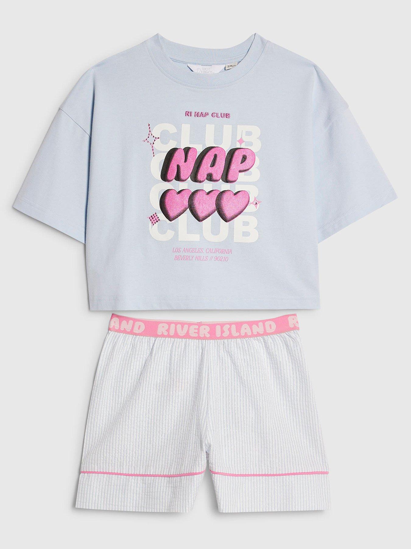 Image 1 of 4 of River Island Older Girls Nap Club Pyjama Set - Light Blue