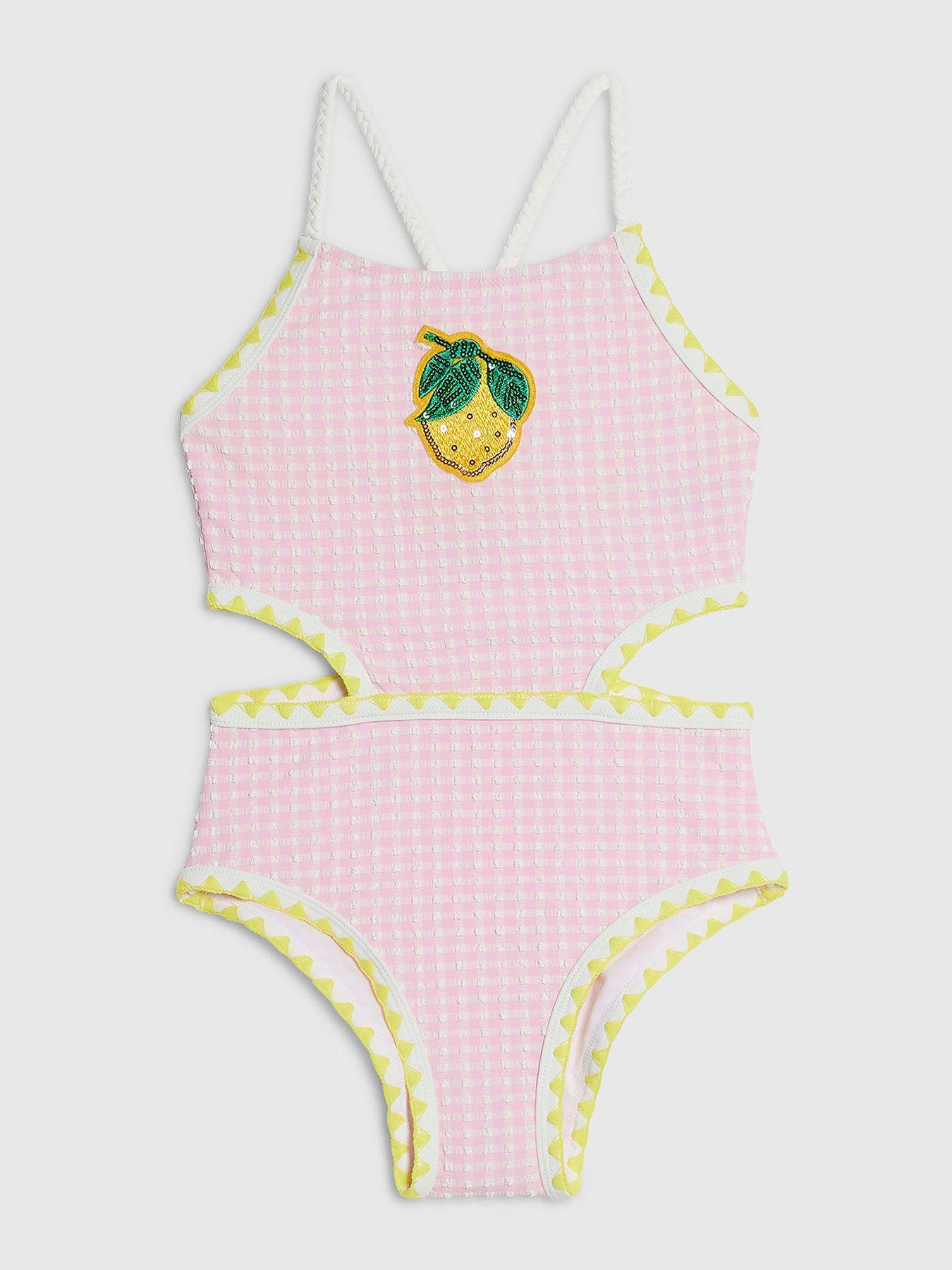 River Island Older Girls Lemon Cut Out Swimsuit - Pink