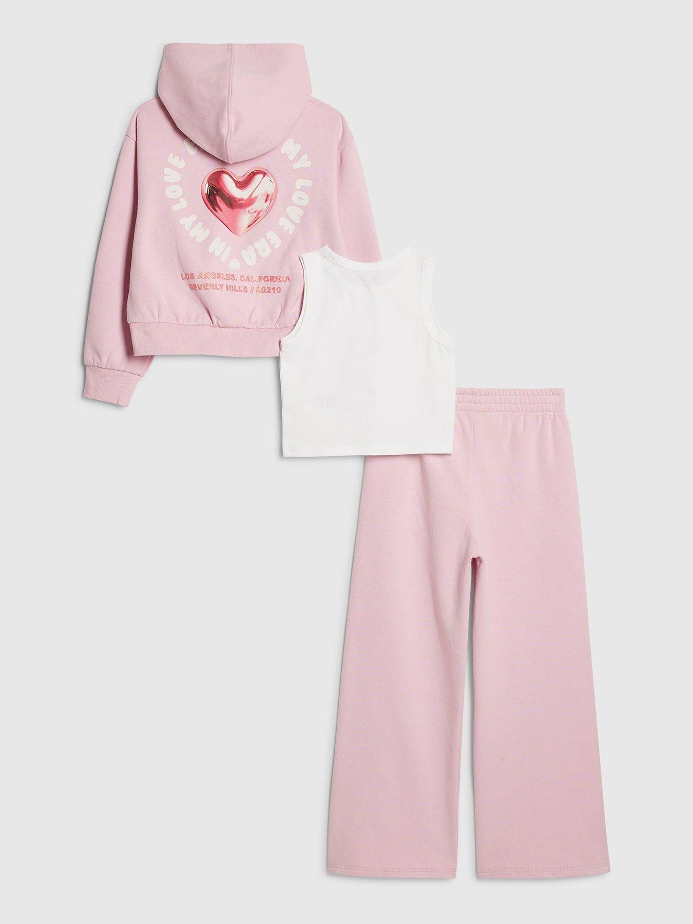 Image 2 of 5 of River Island Older Girls Love Club 3 Piece Hoodie Set - Pink