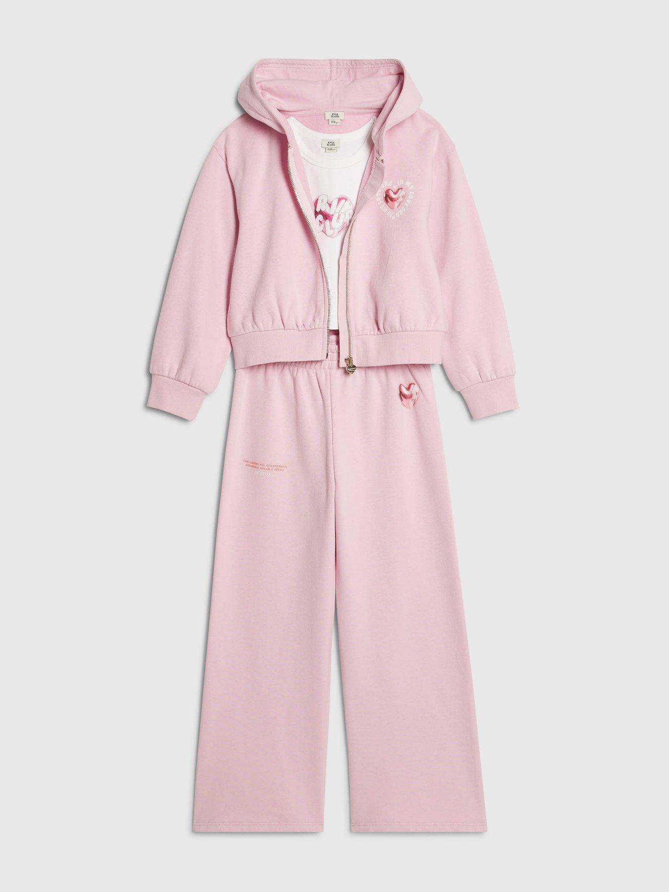 Image 3 of 5 of River Island Older Girls Love Club 3 Piece Hoodie Set - Pink