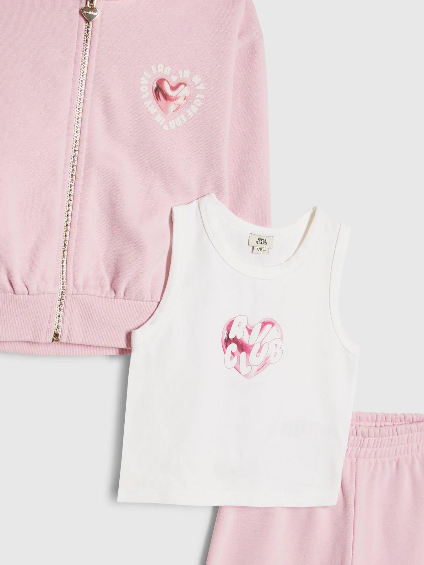 Image 5 of 5 of River Island Older Girls Love Club 3 Piece Hoodie Set - Pink
