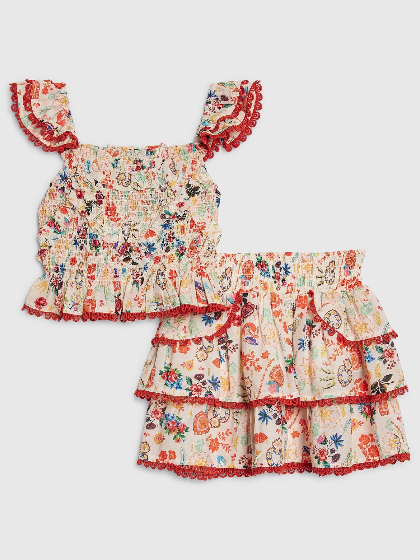 River Island Older Girls Mexicana Floral Print Skirt Set - Cream