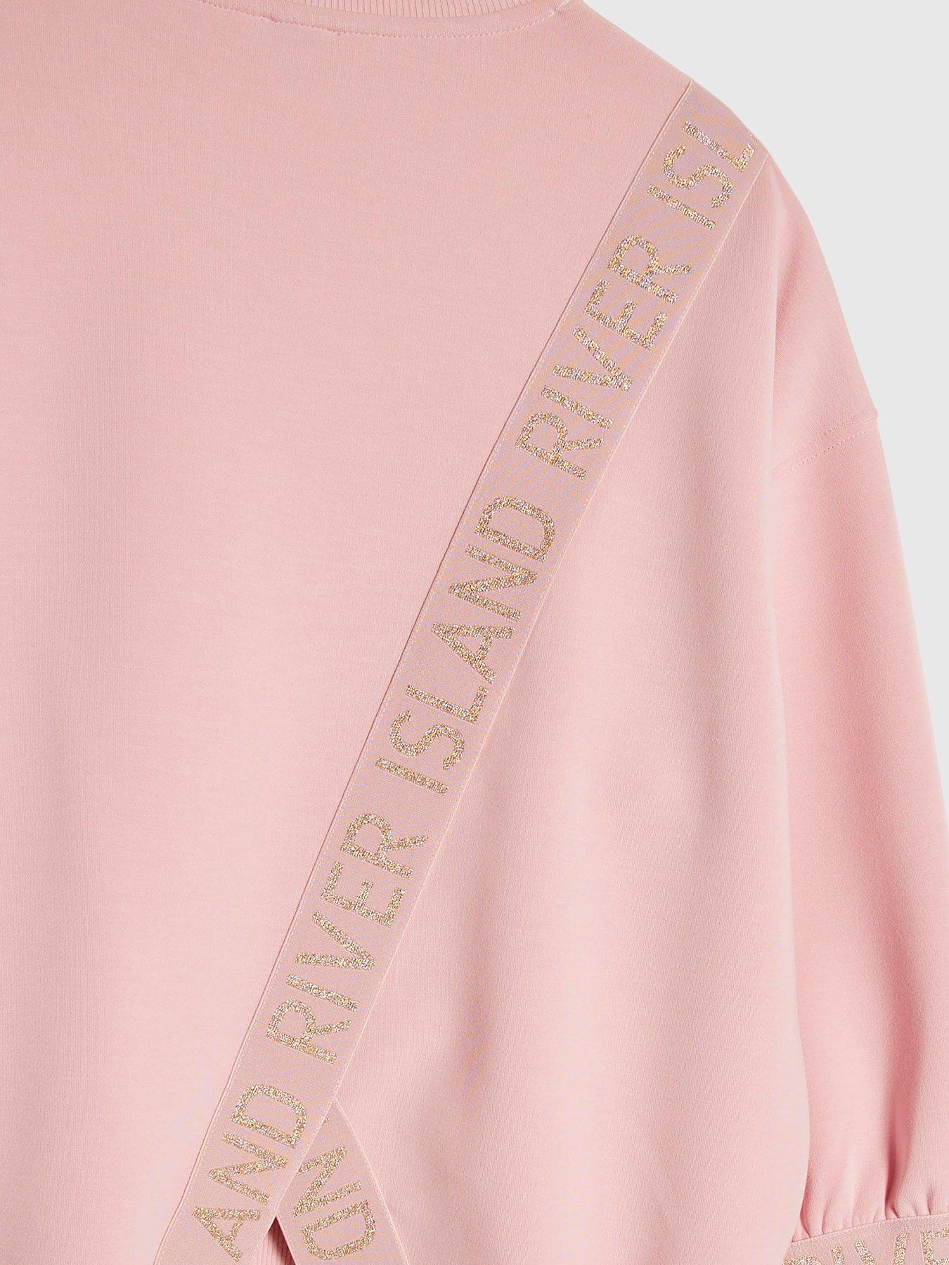 Image 4 of 5 of River Island Older Girls Branded Split Back Sweatshirt Set - Pink