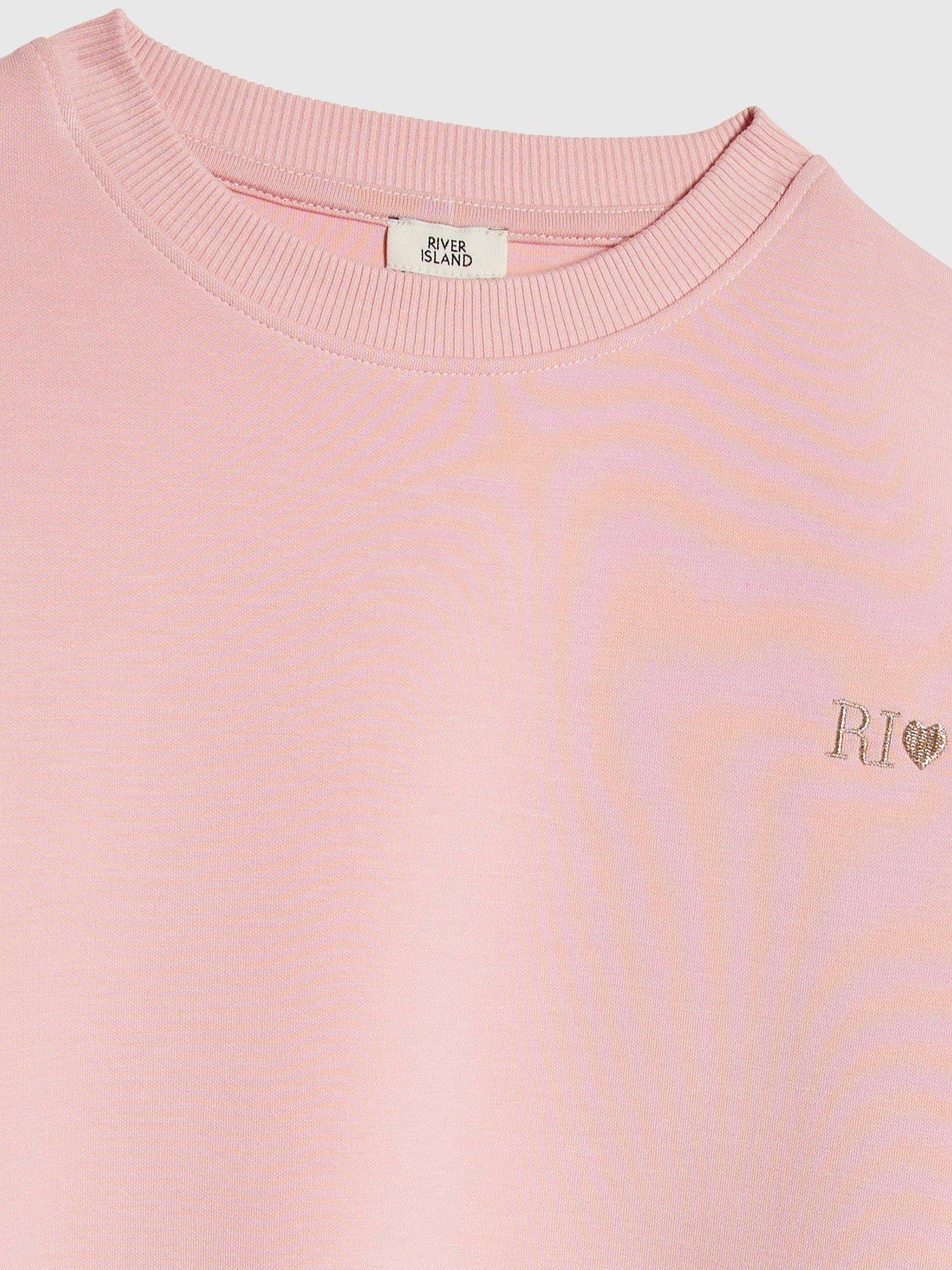 Image 5 of 5 of River Island Older Girls Branded Split Back Sweatshirt Set - Pink