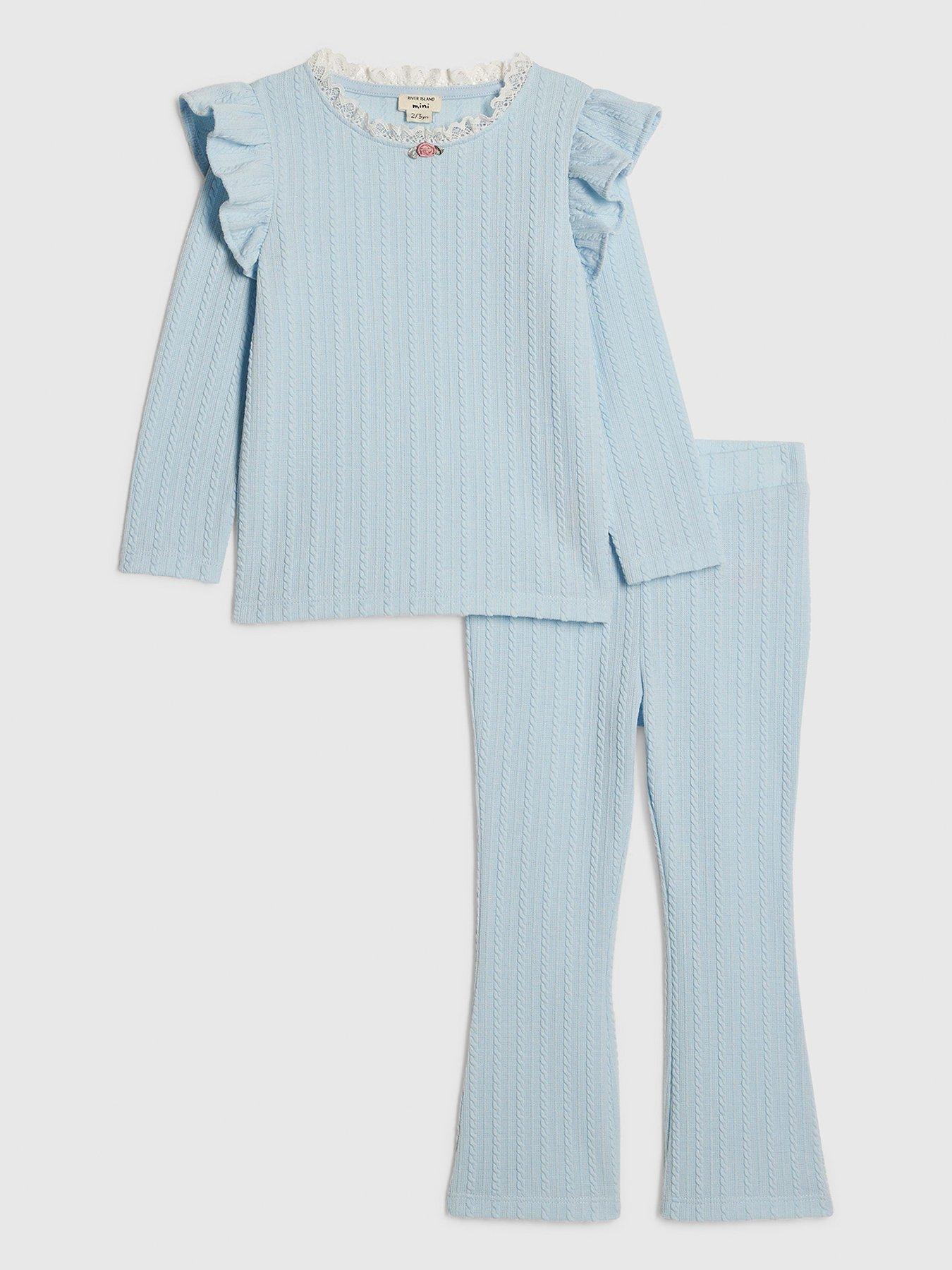 River Island Mini Mini Girls Ribbed T-shirt Set - Light Blue