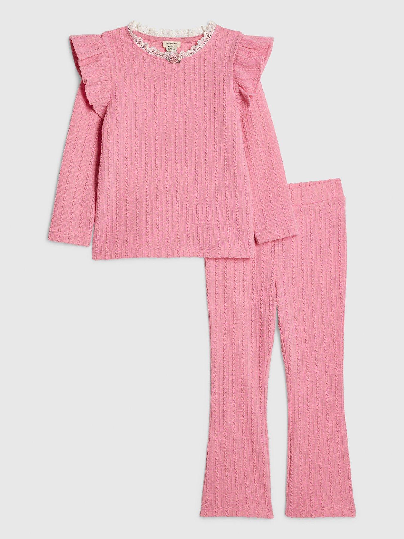 River Island Mini Girls Cable Knitted T-Shirt Set - Pink