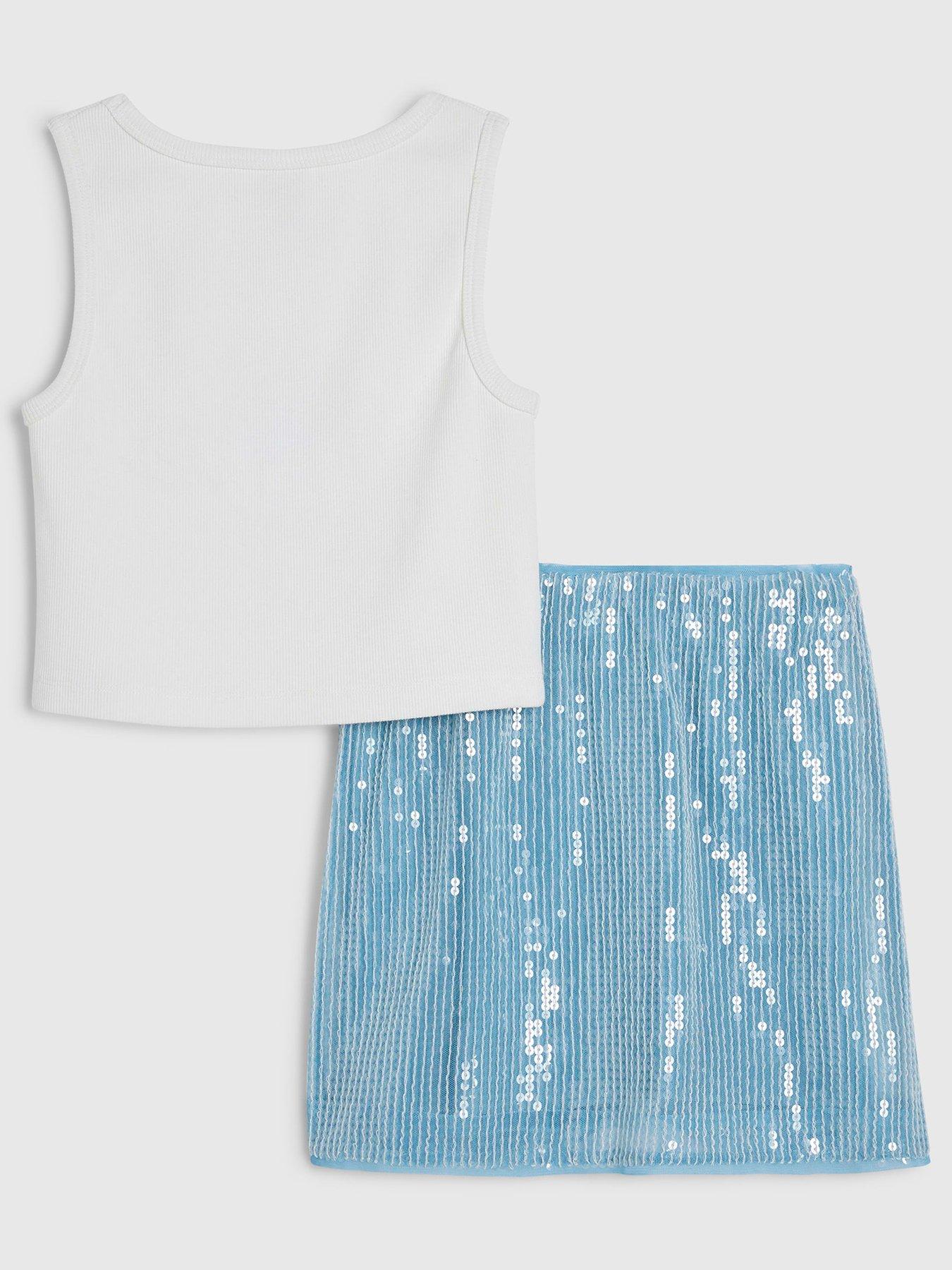 Image 2 of 5 of River Island Older Girls Shell Sequin Skirt Set - Blue