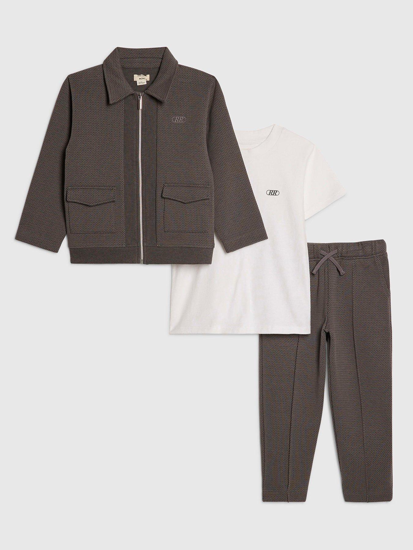 River Island Mini Boys Textured Harrington 3 Piece Set - Grey