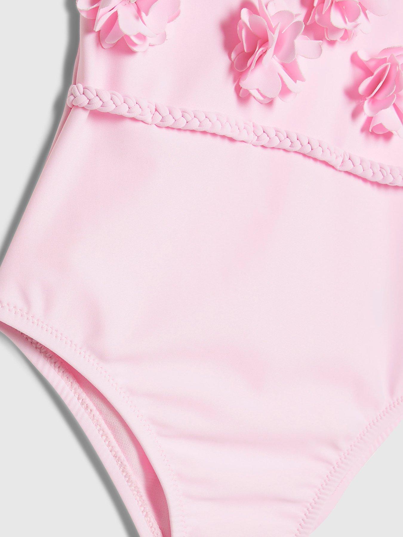 Image 3 of 4 of River Island Mini Girls 3D Floral Swimsuit - Pink