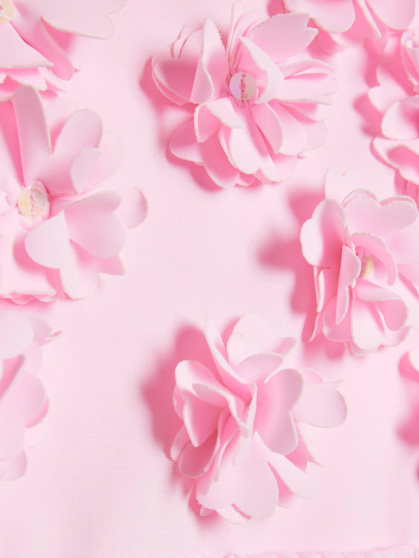 Image 4 of 4 of River Island Mini Girls 3D Floral Swimsuit - Pink